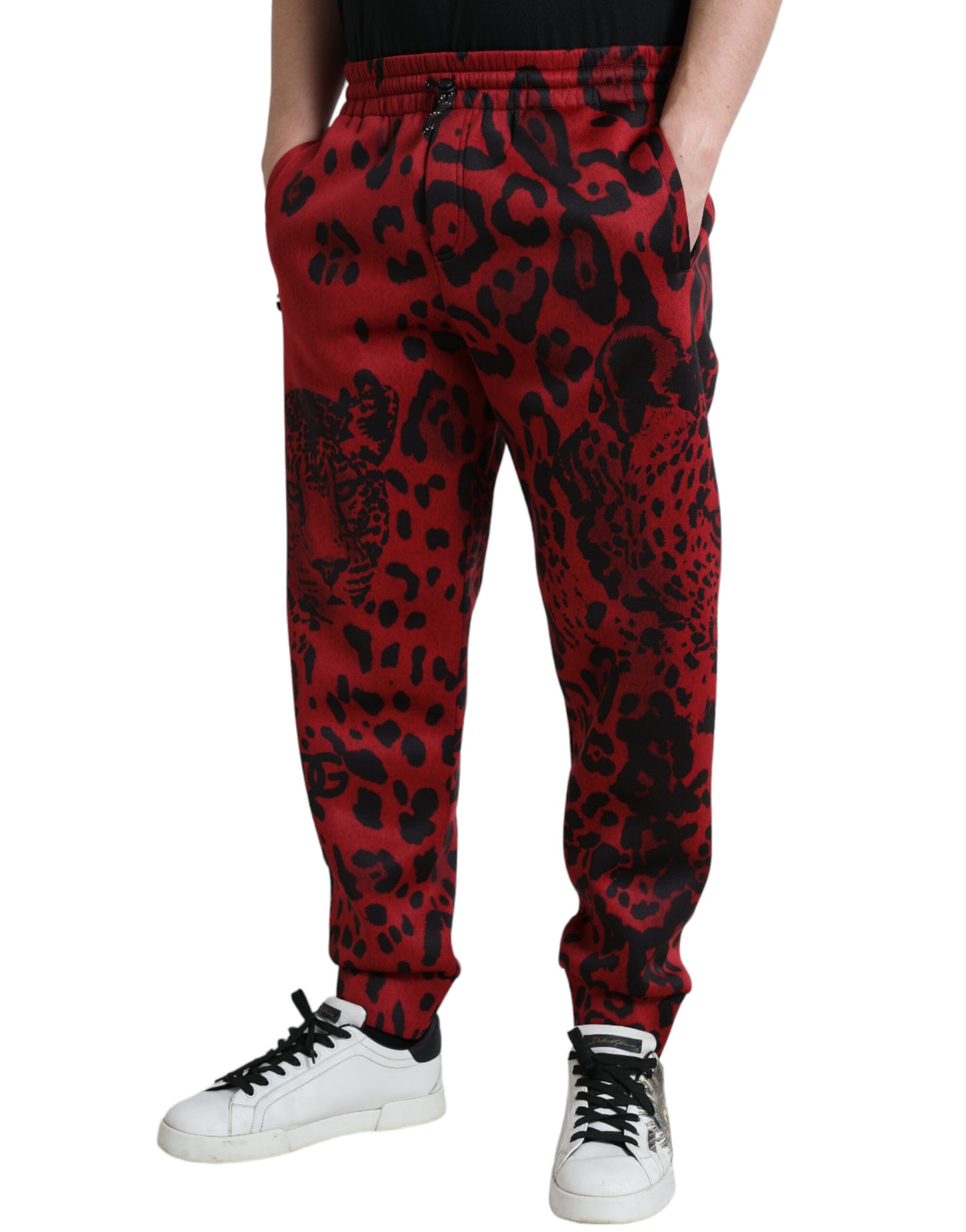 Dolce &amp; Gabbana Elegant jogging pants with leopard print in red and black