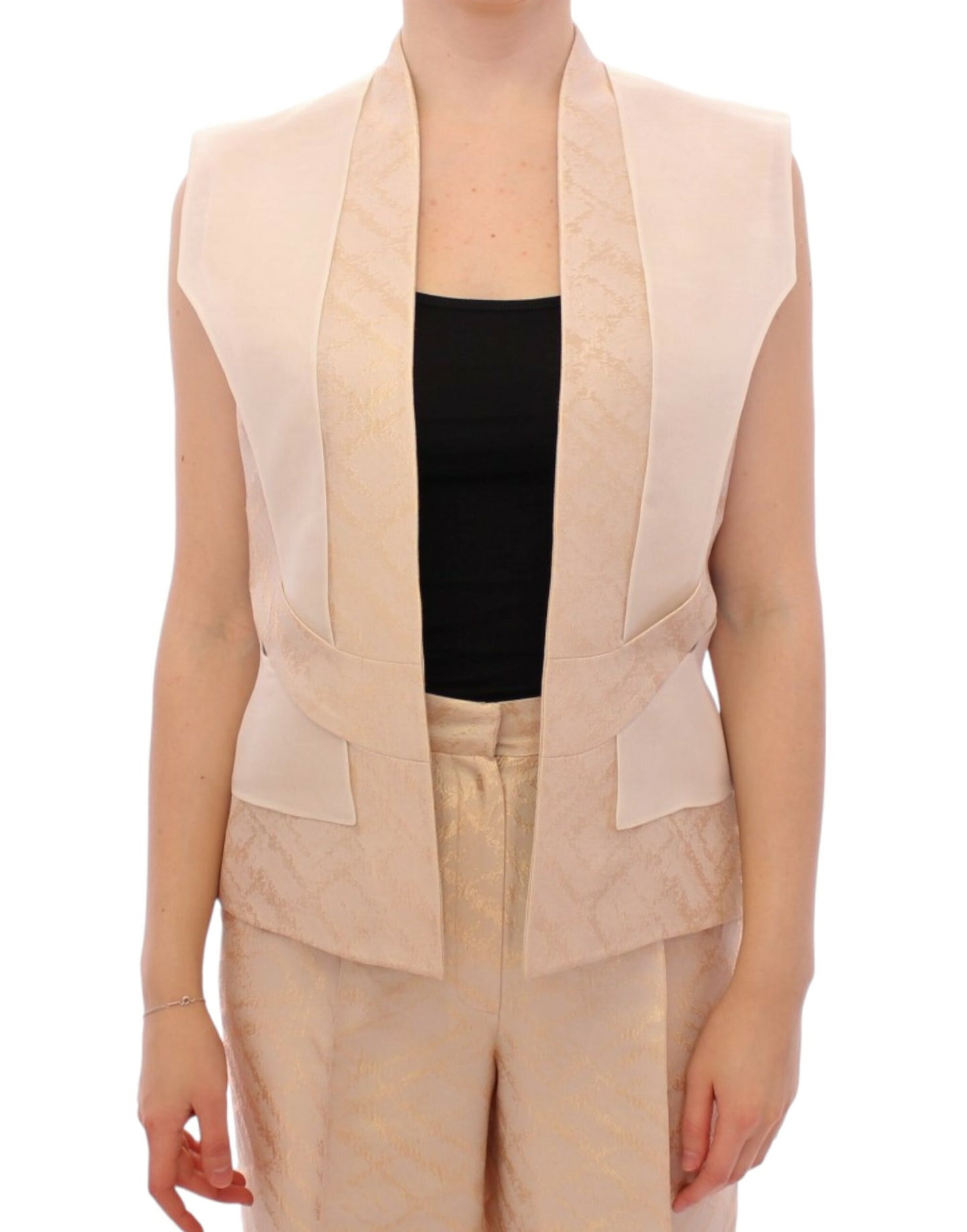 Zeyneptosun Exclusive beige sleeveless brocade vest