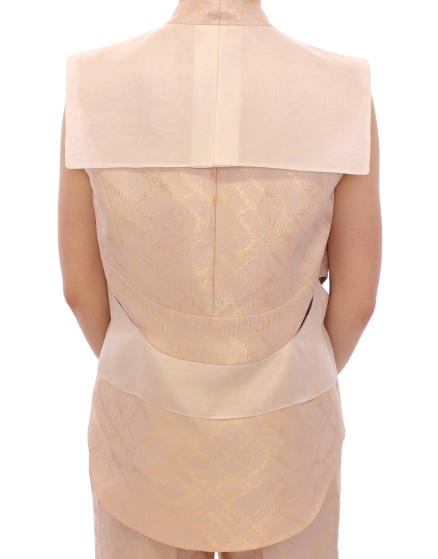 Zeyneptosun Exclusive beige sleeveless brocade vest