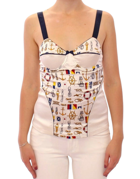 Dolce &amp; Gabbana White Stretch Top with Sailor Motif