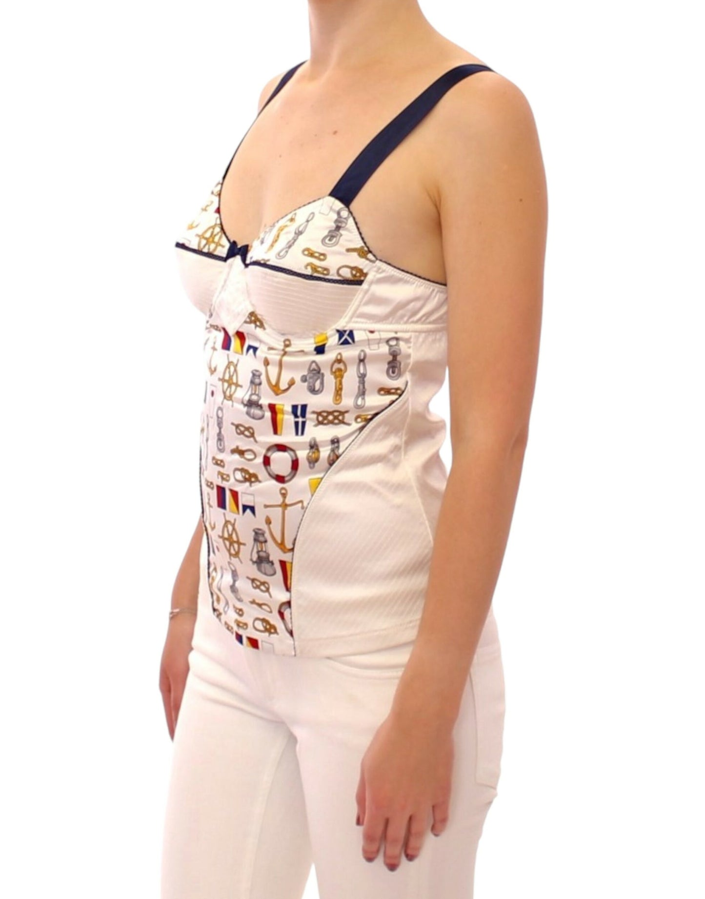 Dolce &amp; Gabbana White Stretch Top with Sailor Motif