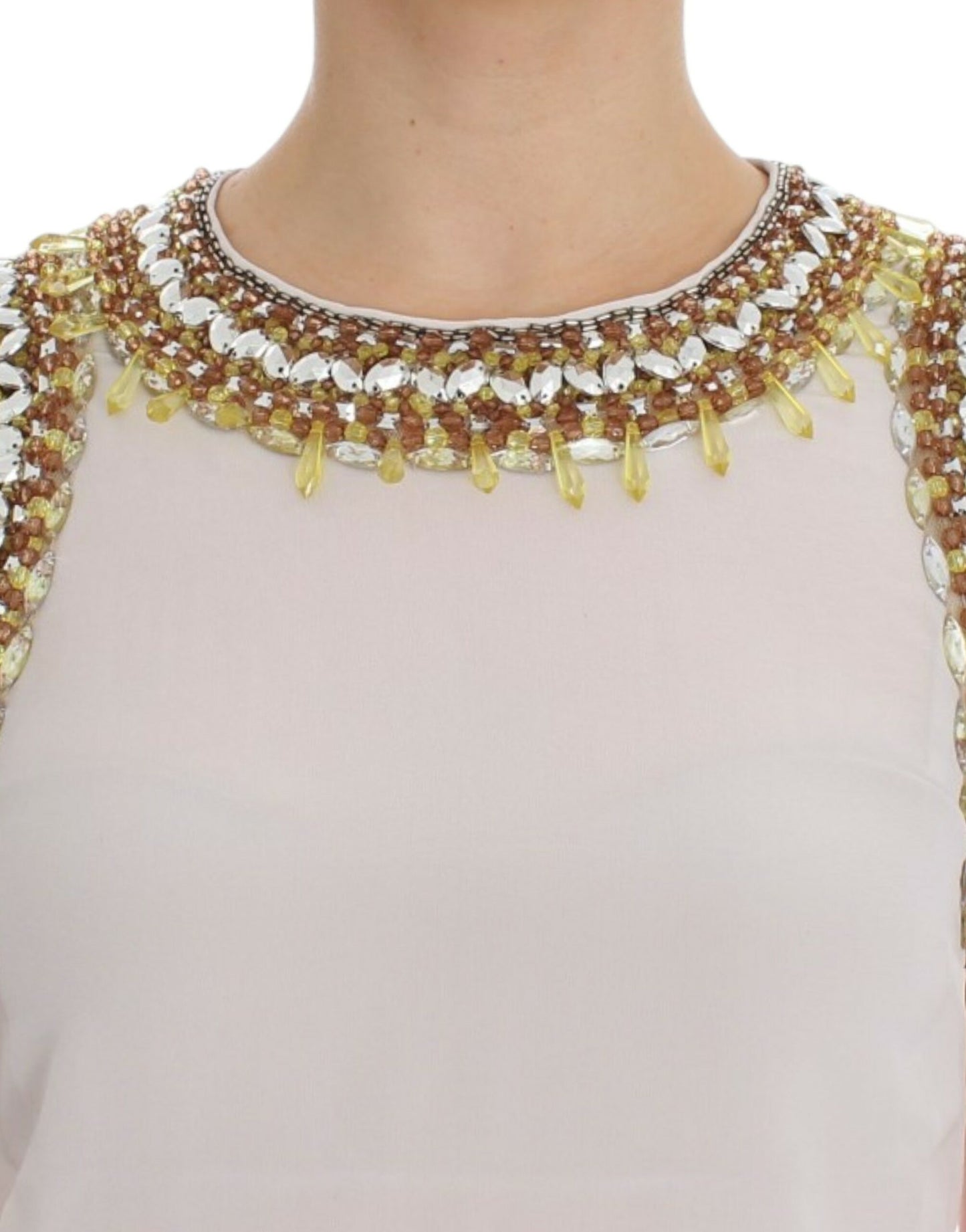 Dolce &amp; Gabbana Elegant sleeveless silk blouse with crystal embellishment