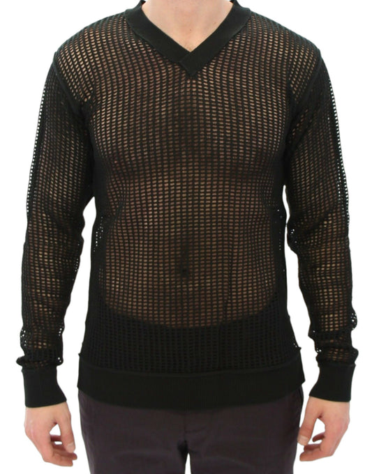 Dolce & Gabbana Eleganter dunkelgrüner Strickpullover mit V-Ausschnitt