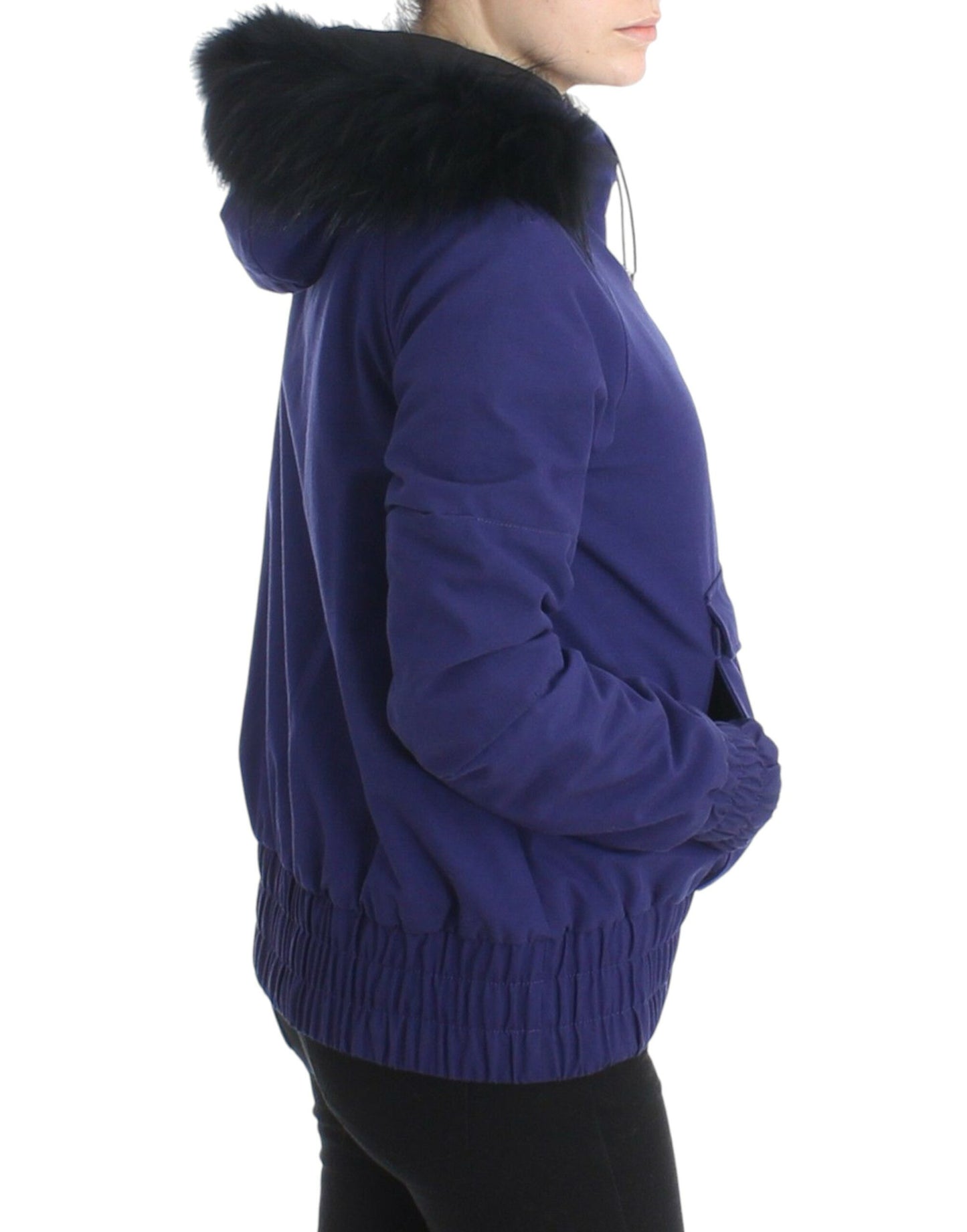 GF Ferre Chic blue K-Way jacket with faux fur accent