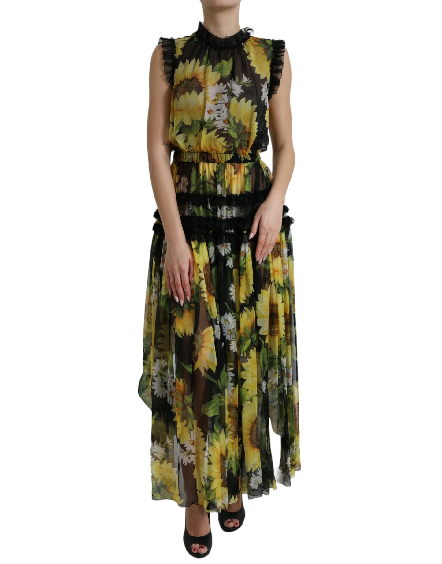 Dolce & Gabbana Elegantes Sonnenblumen-Maxikleid aus Seide