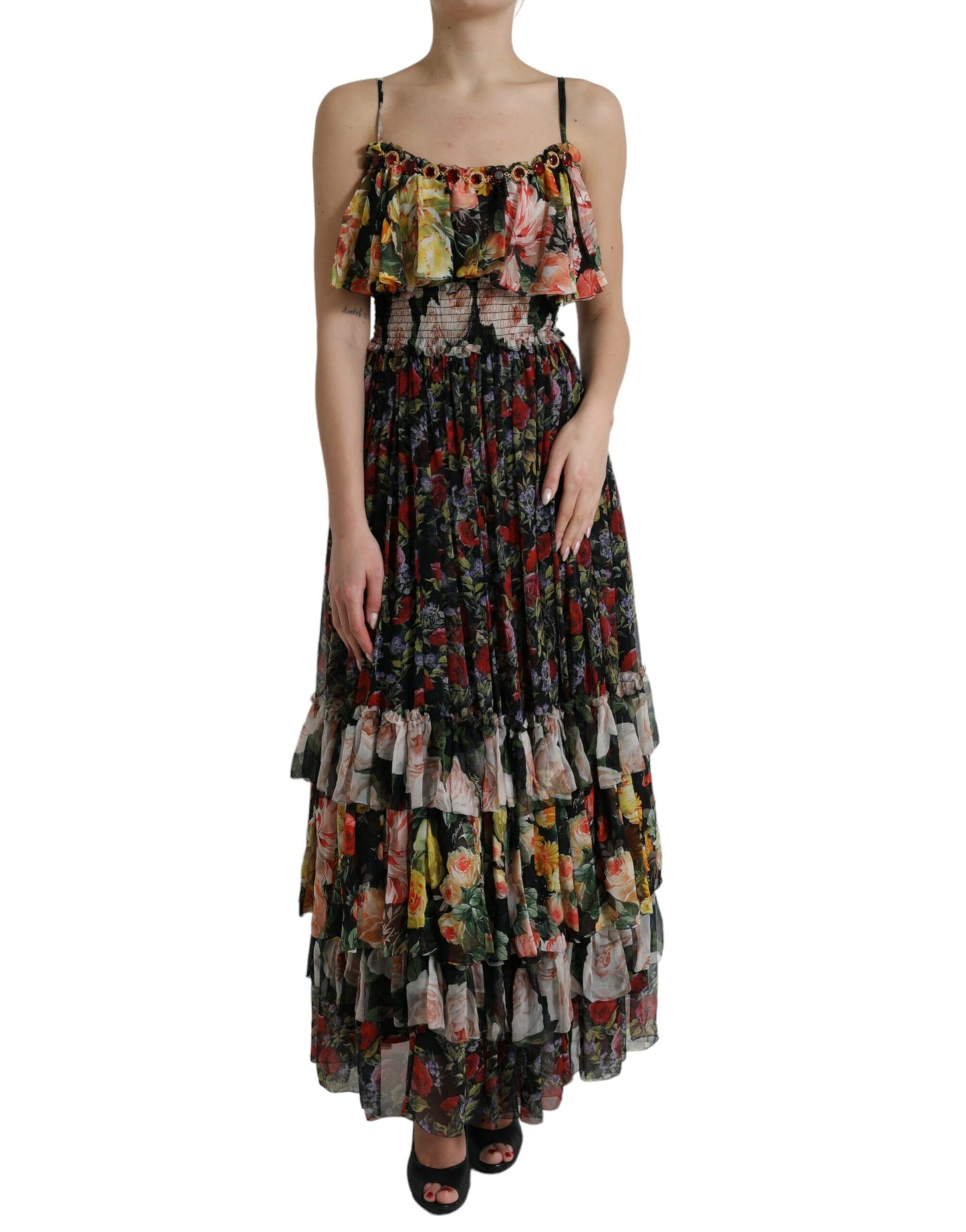 Dolce & Gabbana Lebendiges Maxikleid aus Seide mit Blumenmuster