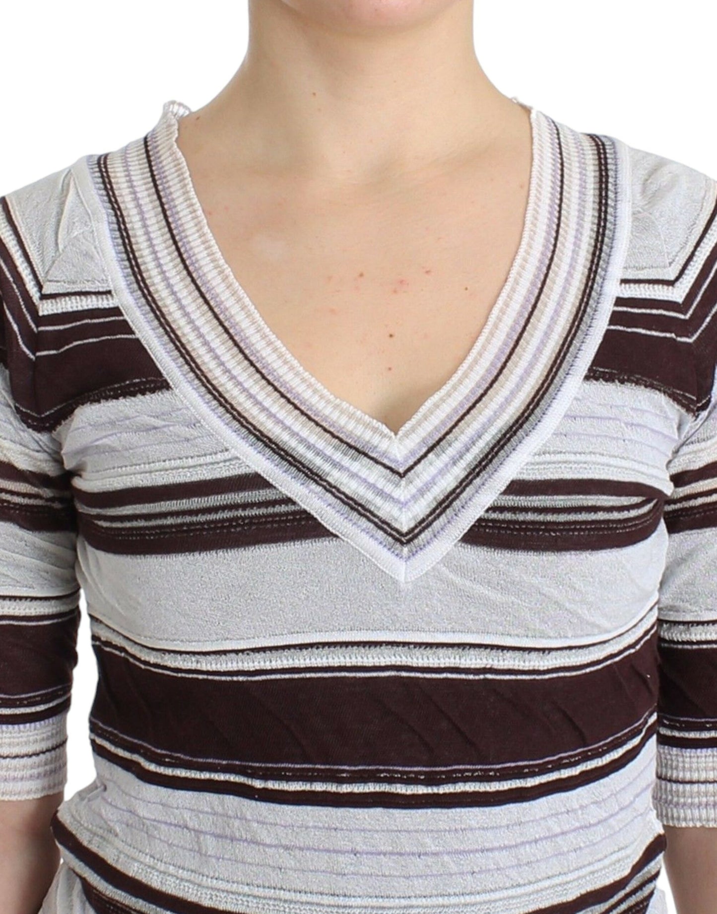 Ermanno Scervino Striped knit top with V-neck and lace hem