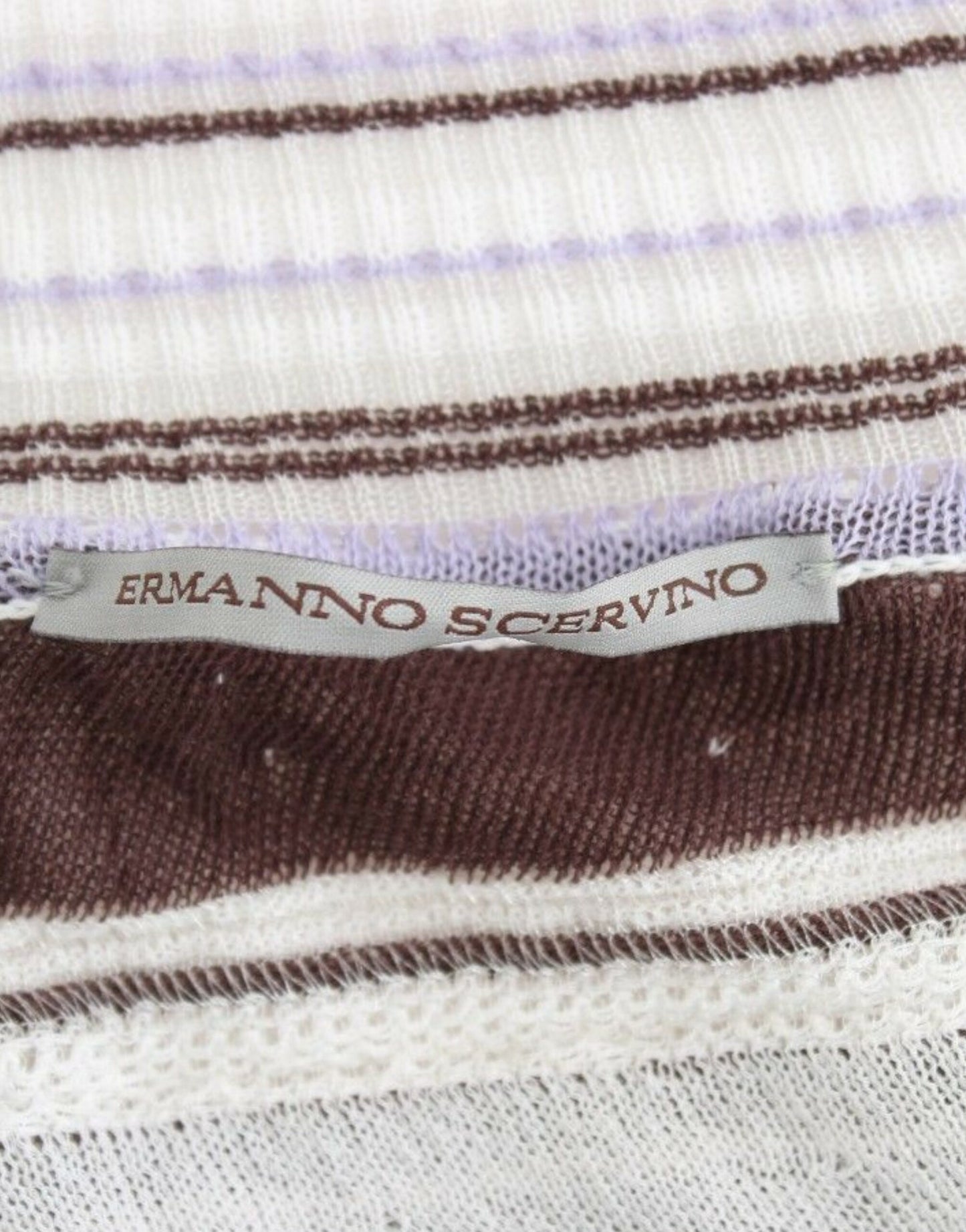 Ermanno Scervino Striped knit top with V-neck and lace hem