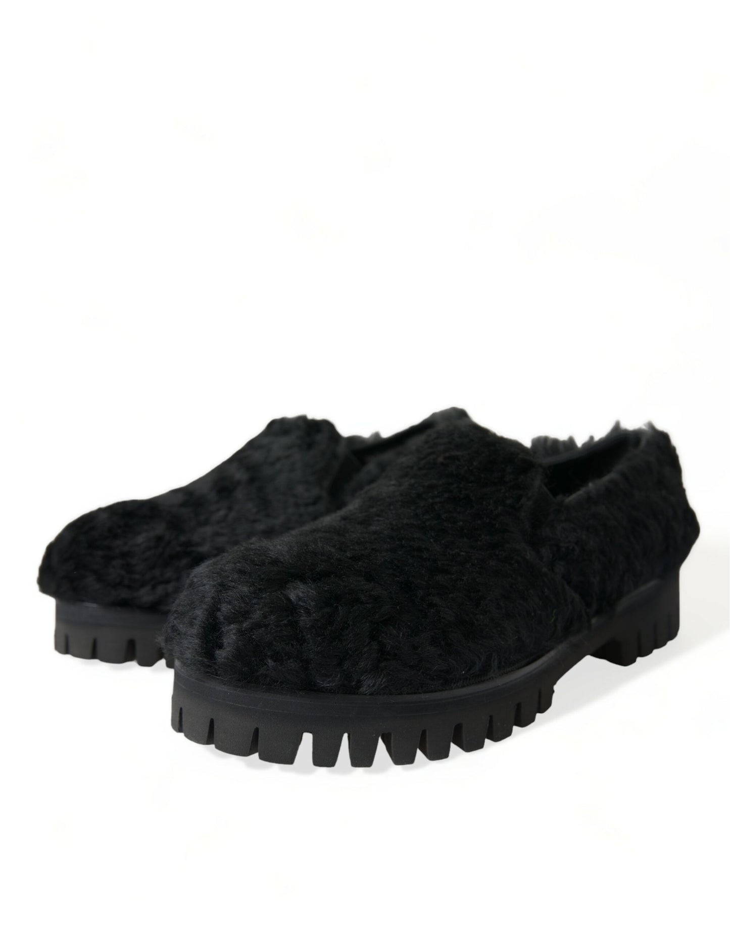 Dolce &amp; Gabbana Elegant Black Fur Slippers for Men