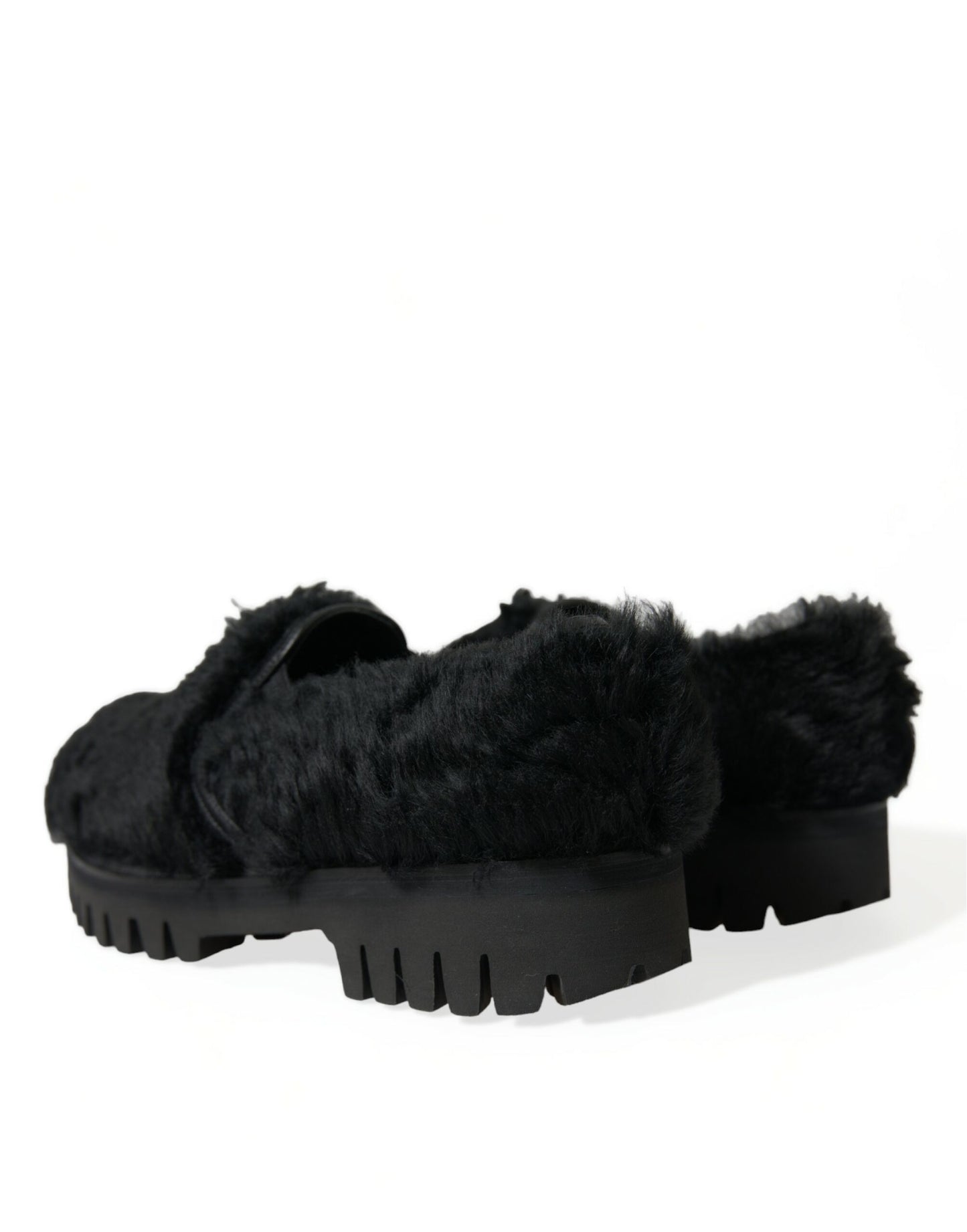 Dolce &amp; Gabbana Elegant Black Fur Slippers for Men