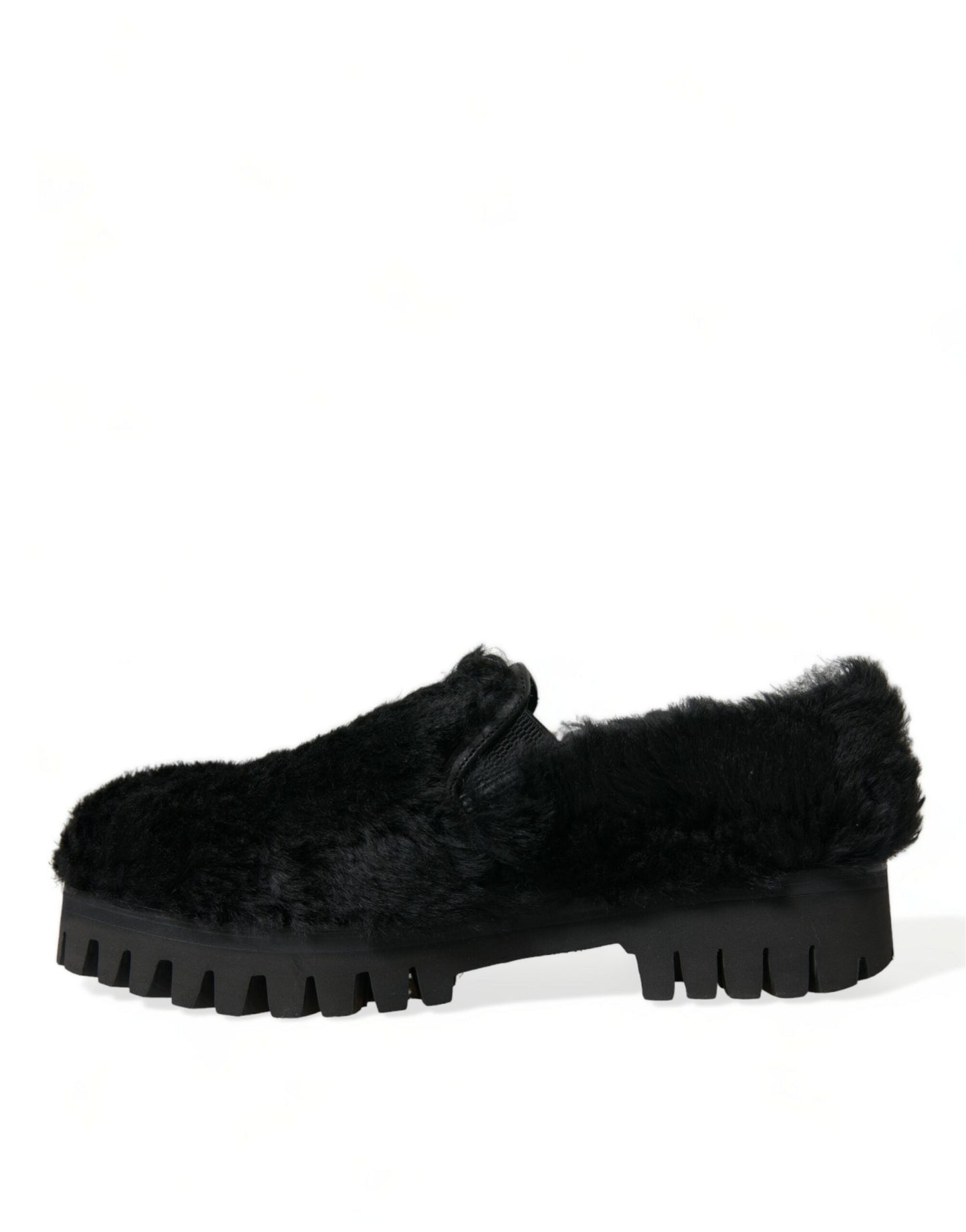 Dolce &amp; Gabbana Elegant Black Fur Slippers for Men