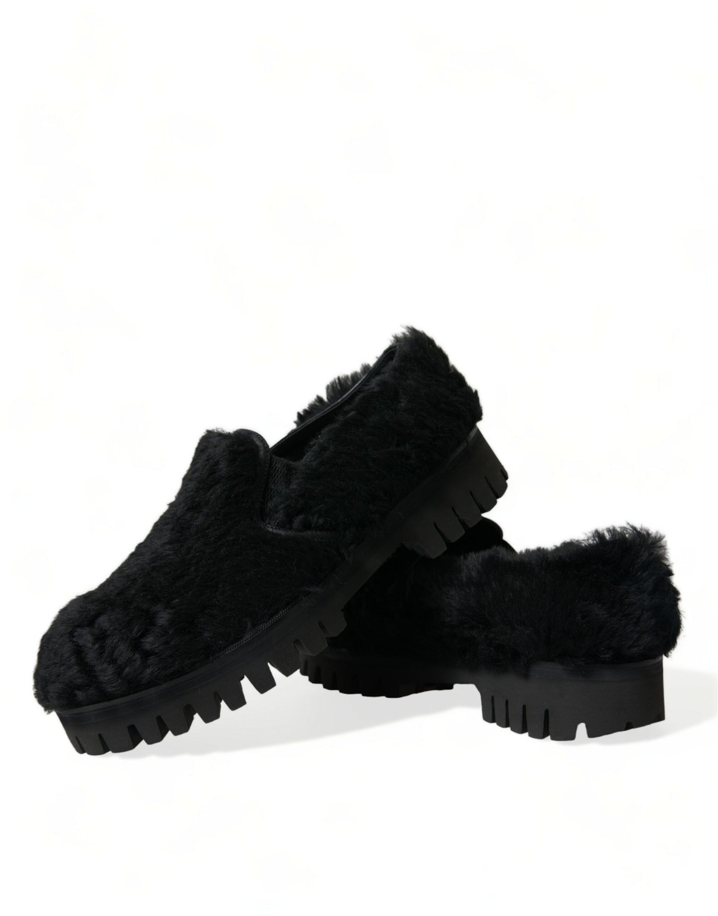 Dolce &amp; Gabbana Elegant Black Fur Slippers for Men