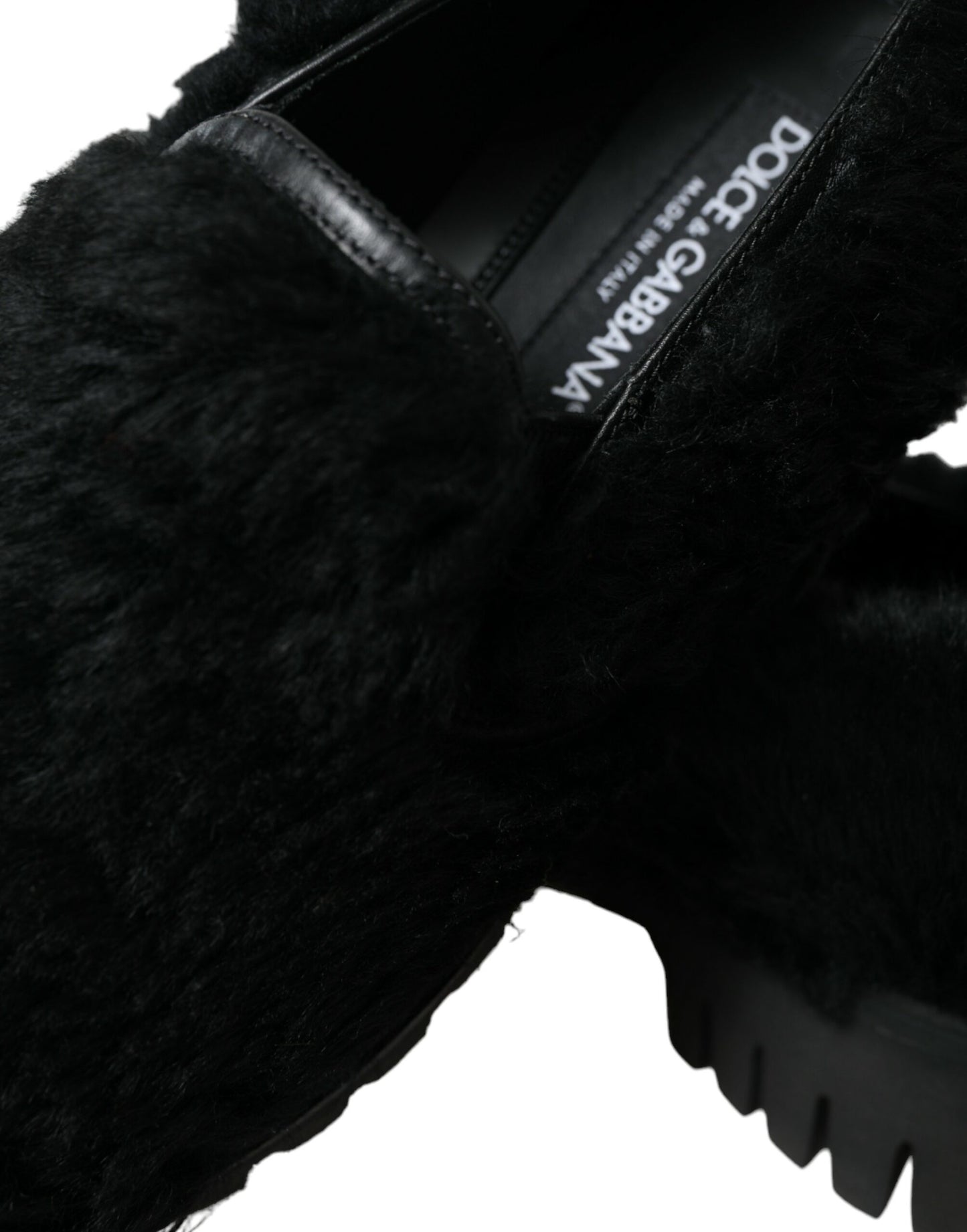 Dolce &amp; Gabbana Elegant Black Fur Slippers for Men