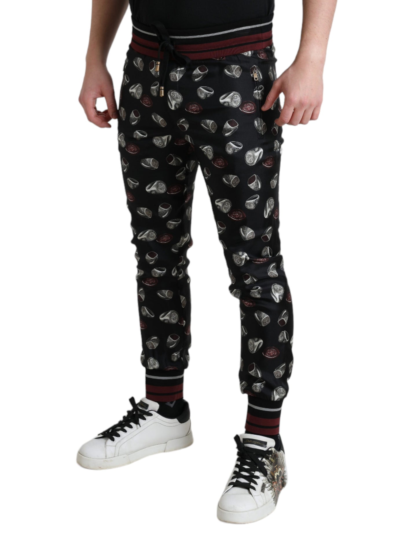 Dolce &amp; Gabbana Elegant silk jogging pants with ring print