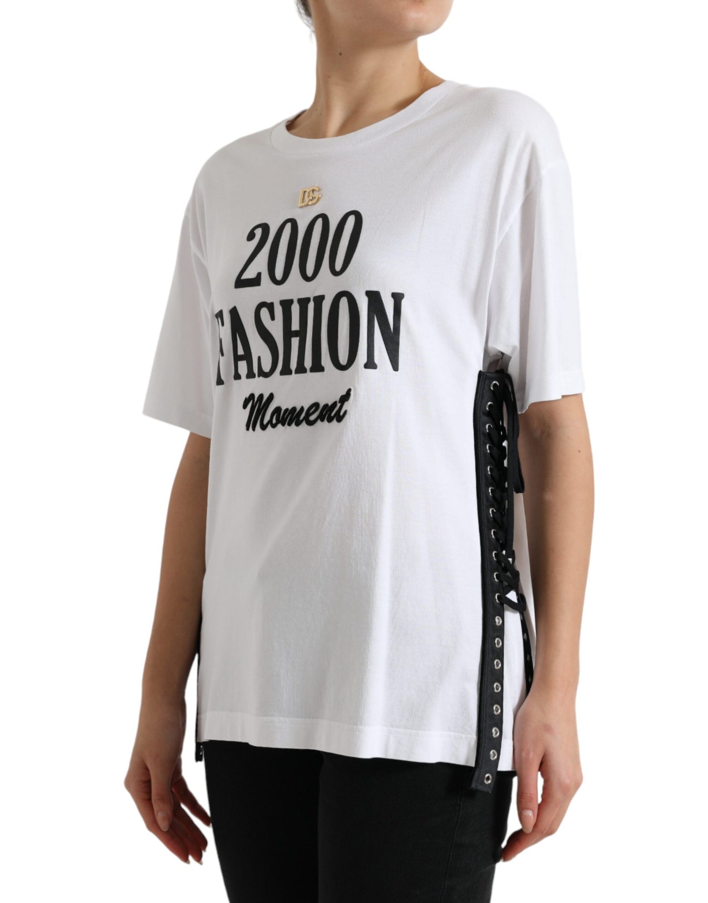 Dolce &amp; Gabbana Elegant white cotton t-shirt with lacing