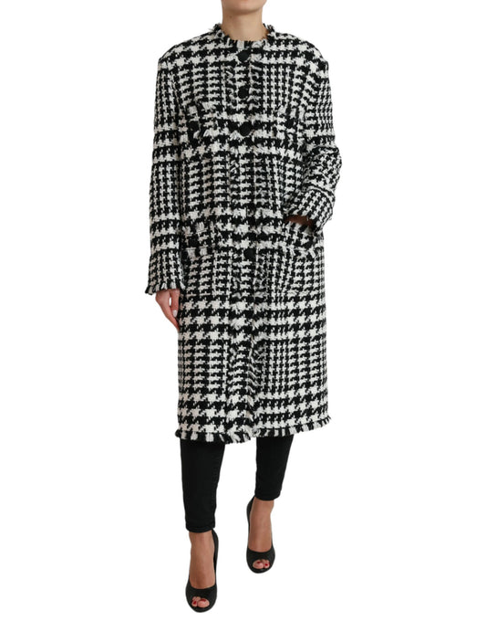 Dolce &amp; Gabbana Elegant long trench coat with houndstooth pattern