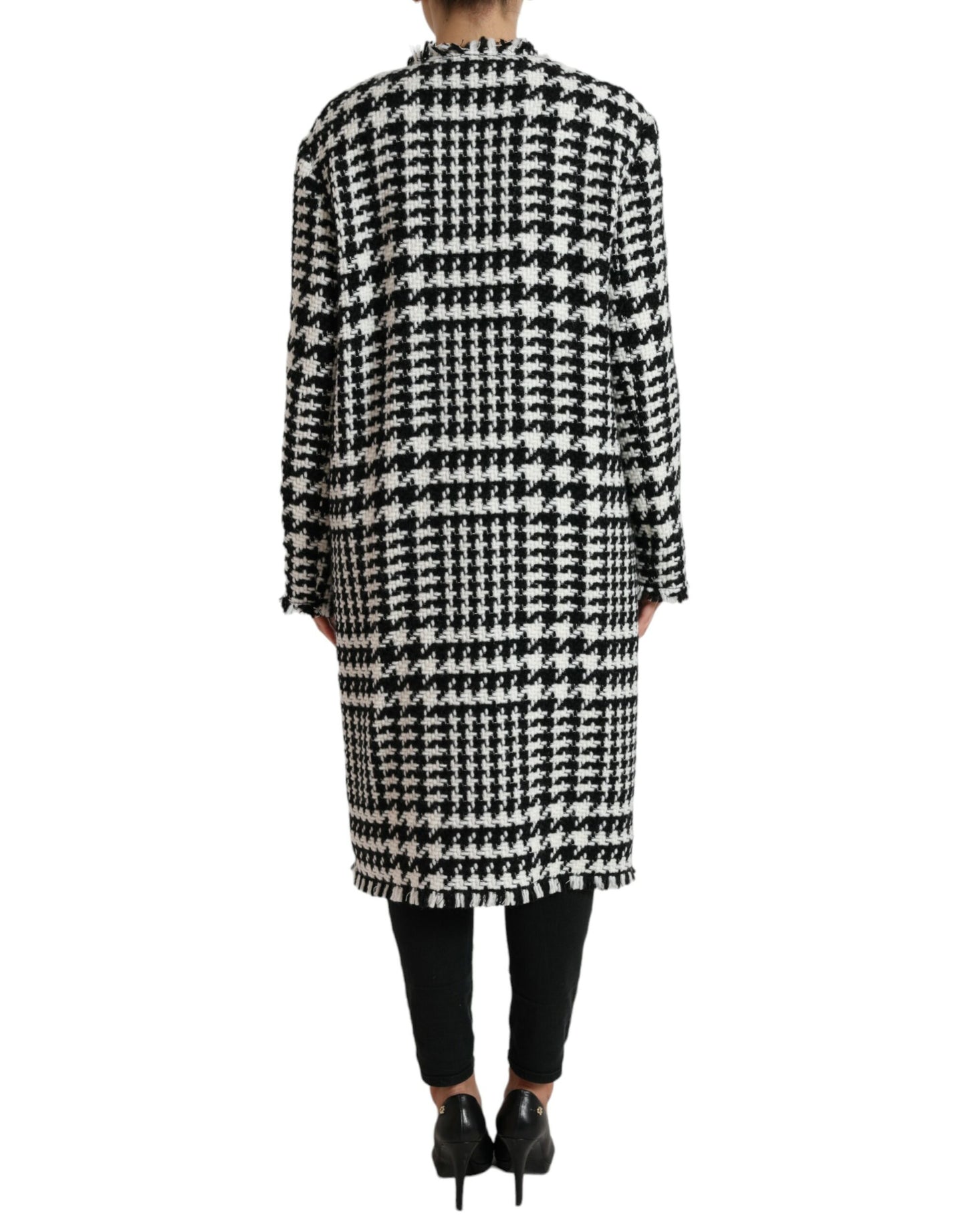 Dolce &amp; Gabbana Elegant long trench coat with houndstooth pattern