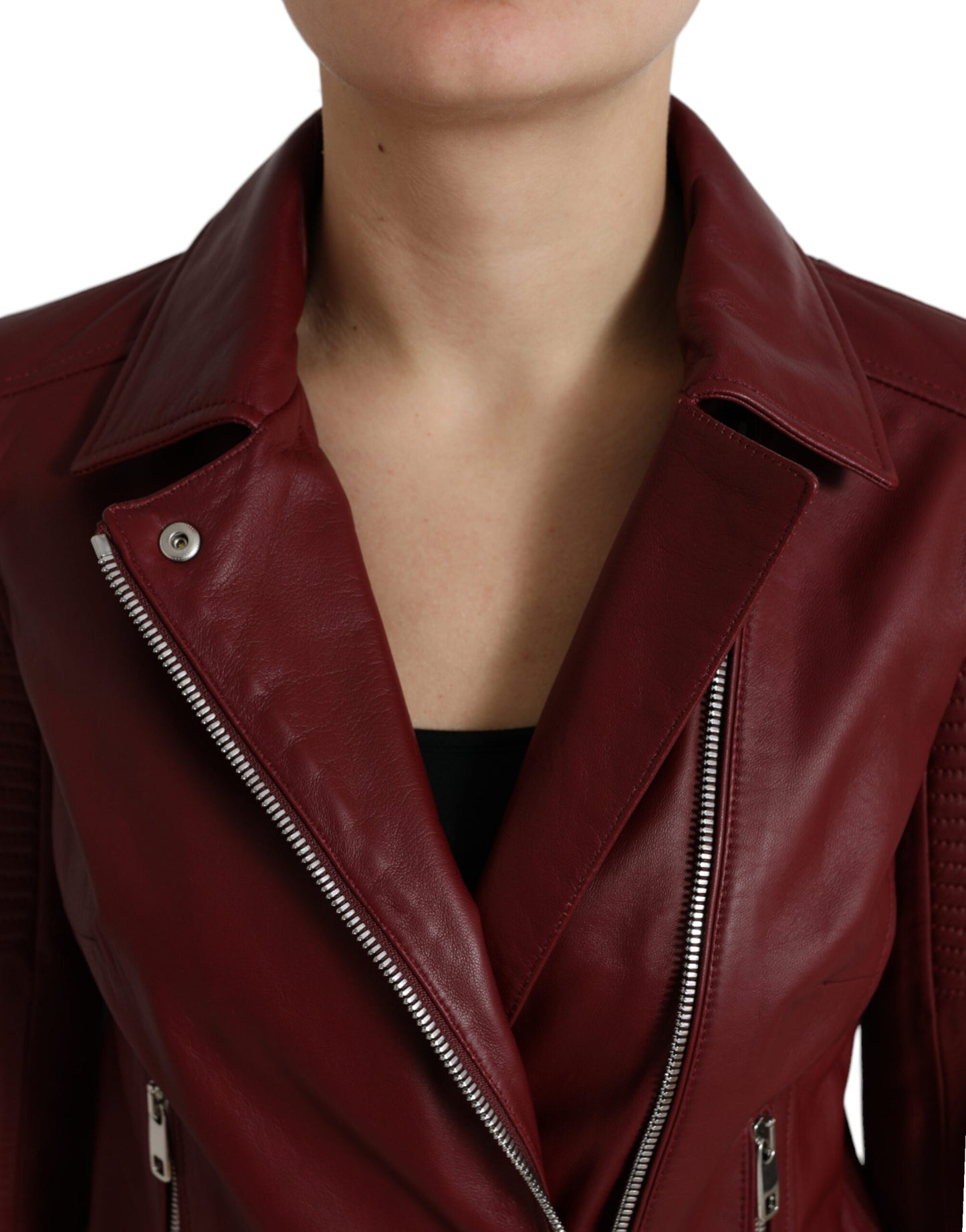 Dolce &amp; Gabbana Bordeaux Biker Leather Jacket