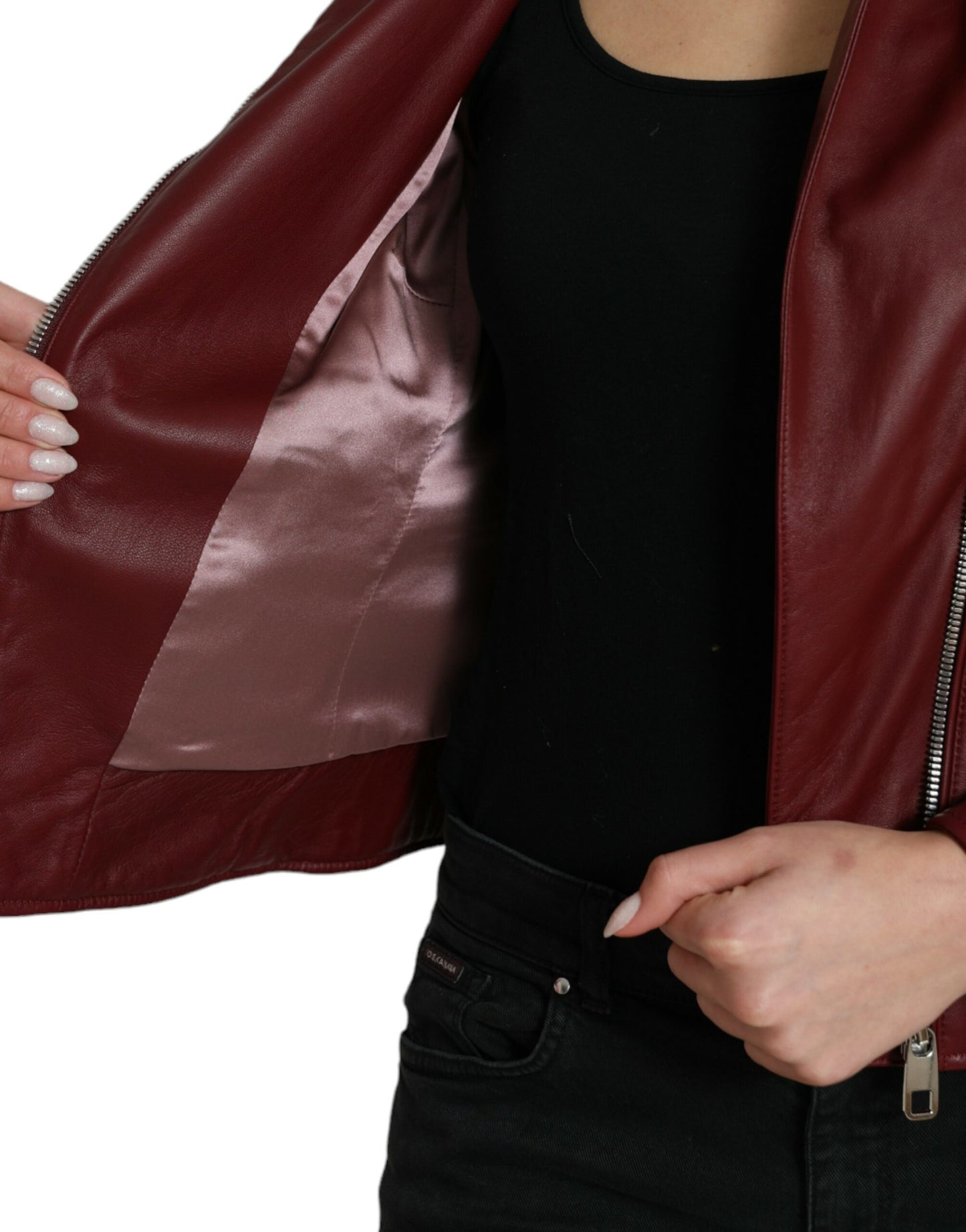 Dolce &amp; Gabbana Bordeaux Biker Leather Jacket