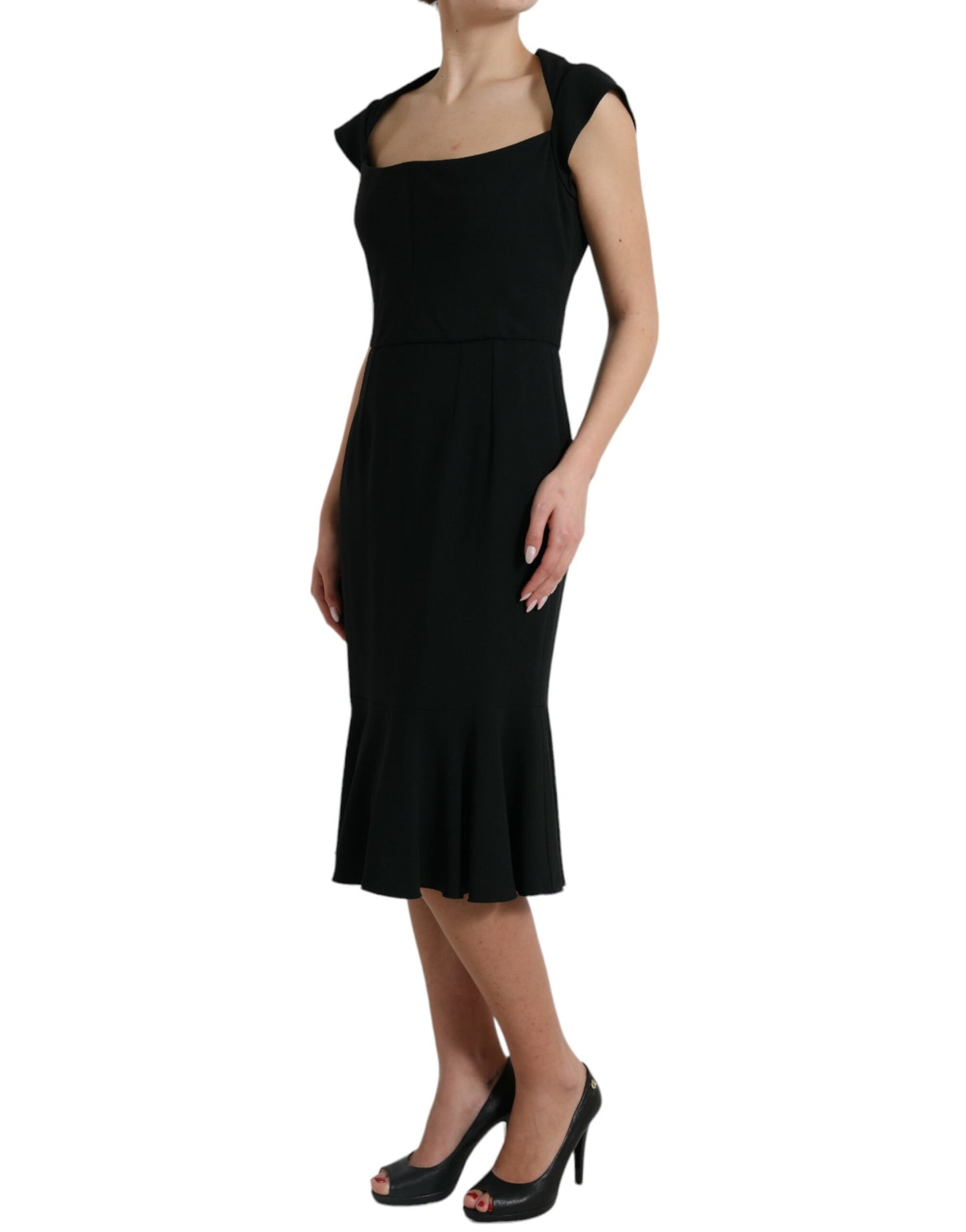 Dolce & Gabbana Elegantes Schwarzes Midikleid aus Stretch-Cady