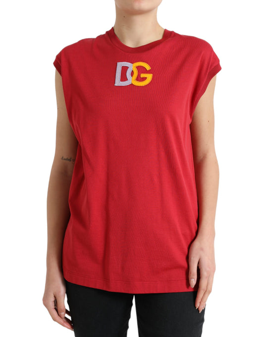 Dolce &amp; Gabbana Elegant red cotton round neck tank top