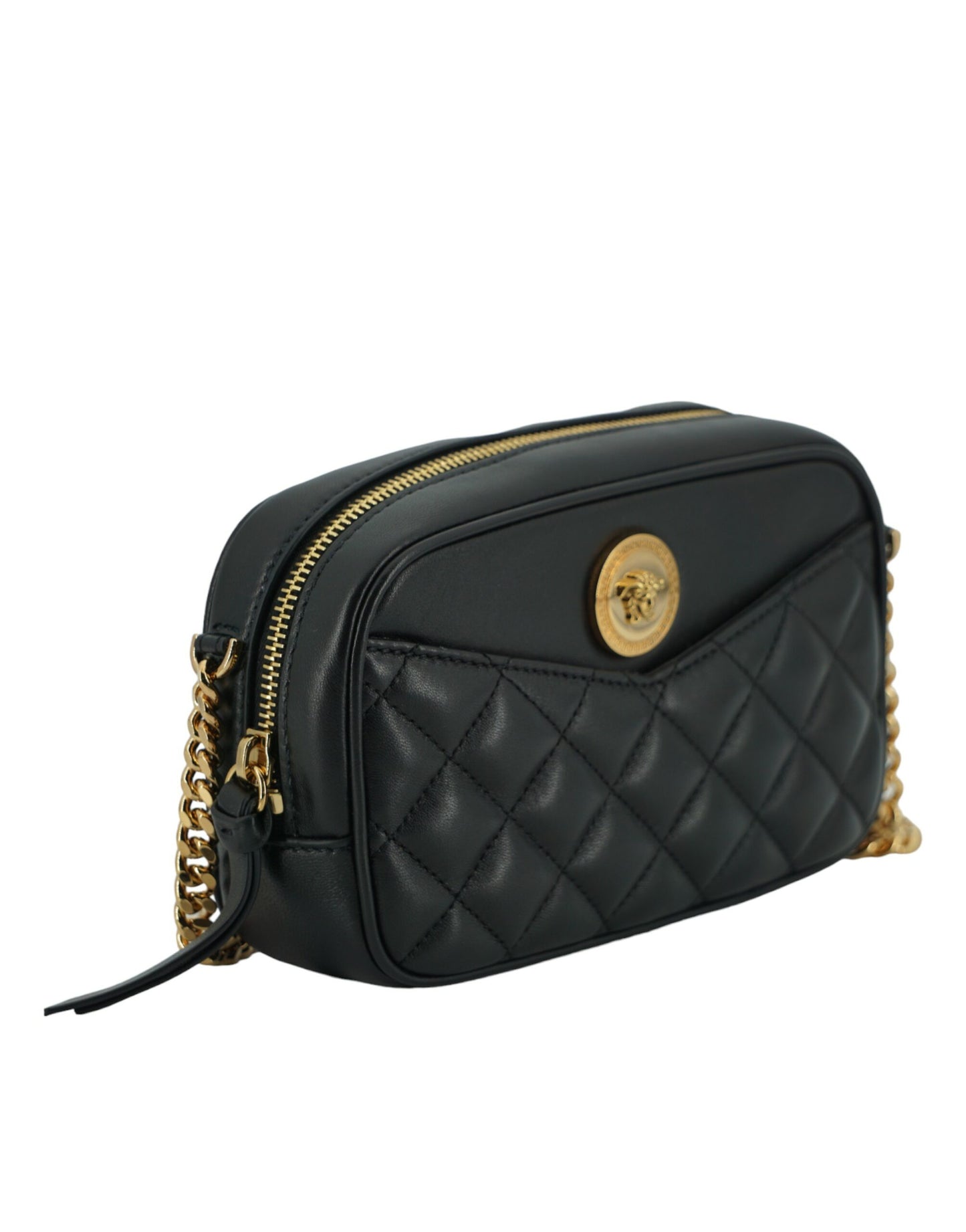 Versace Elegant small black leather crossbody bag