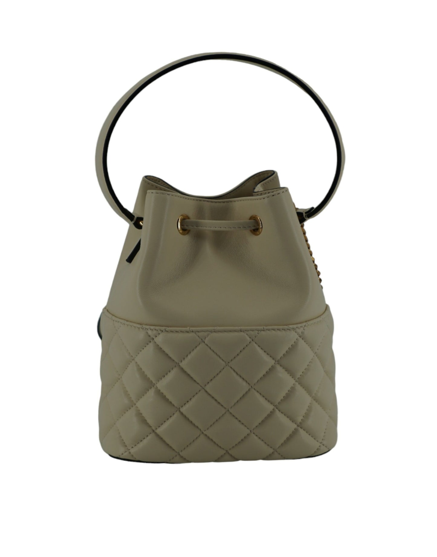 Versace Elegant small bucket shoulder bag in white leather