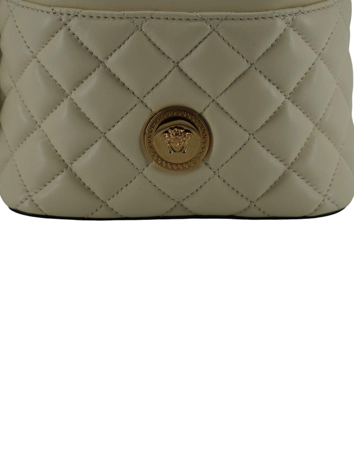 Versace Elegant small bucket shoulder bag in white leather