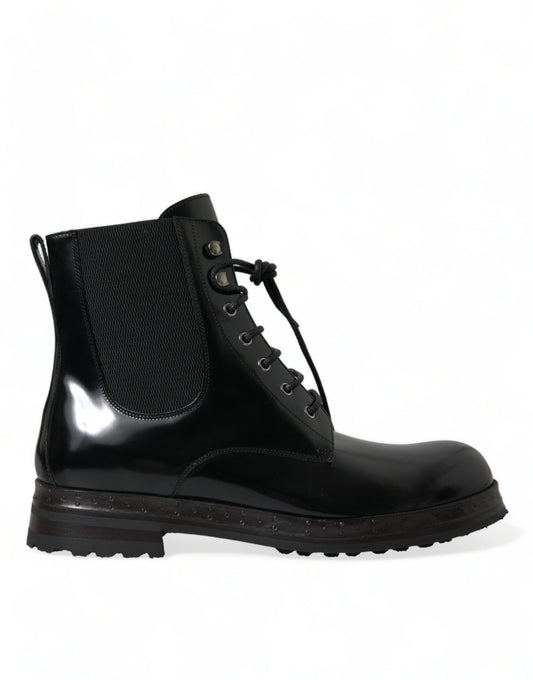 Dolce &amp; Gabbana Elegant Black Leather Mid-Width Boots for Men