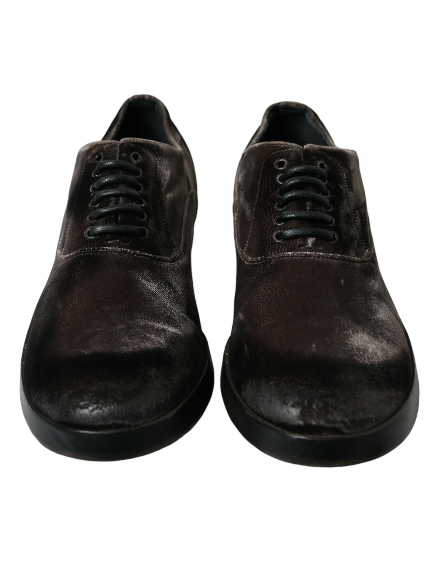 Dolce &amp; Gabbana Elegant Brown Velvet Oxford Lace-Up Shoes