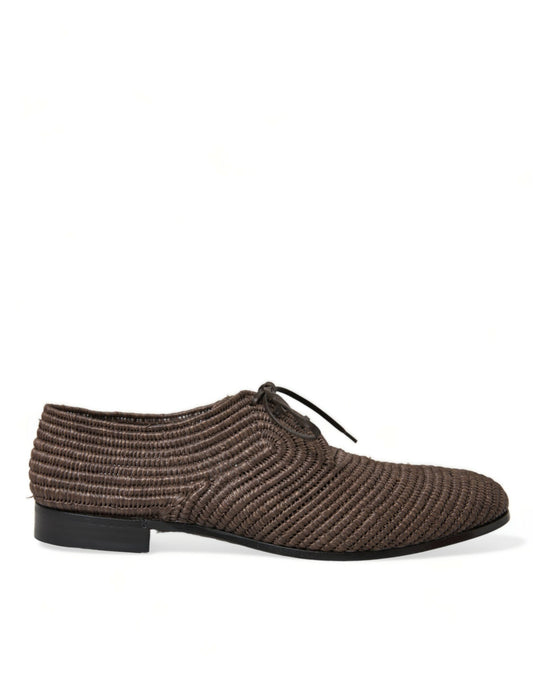 Dolce &amp; Gabbana Elegant Derby Shoes with Raffia Upper - Lace-up Shoes in Brown