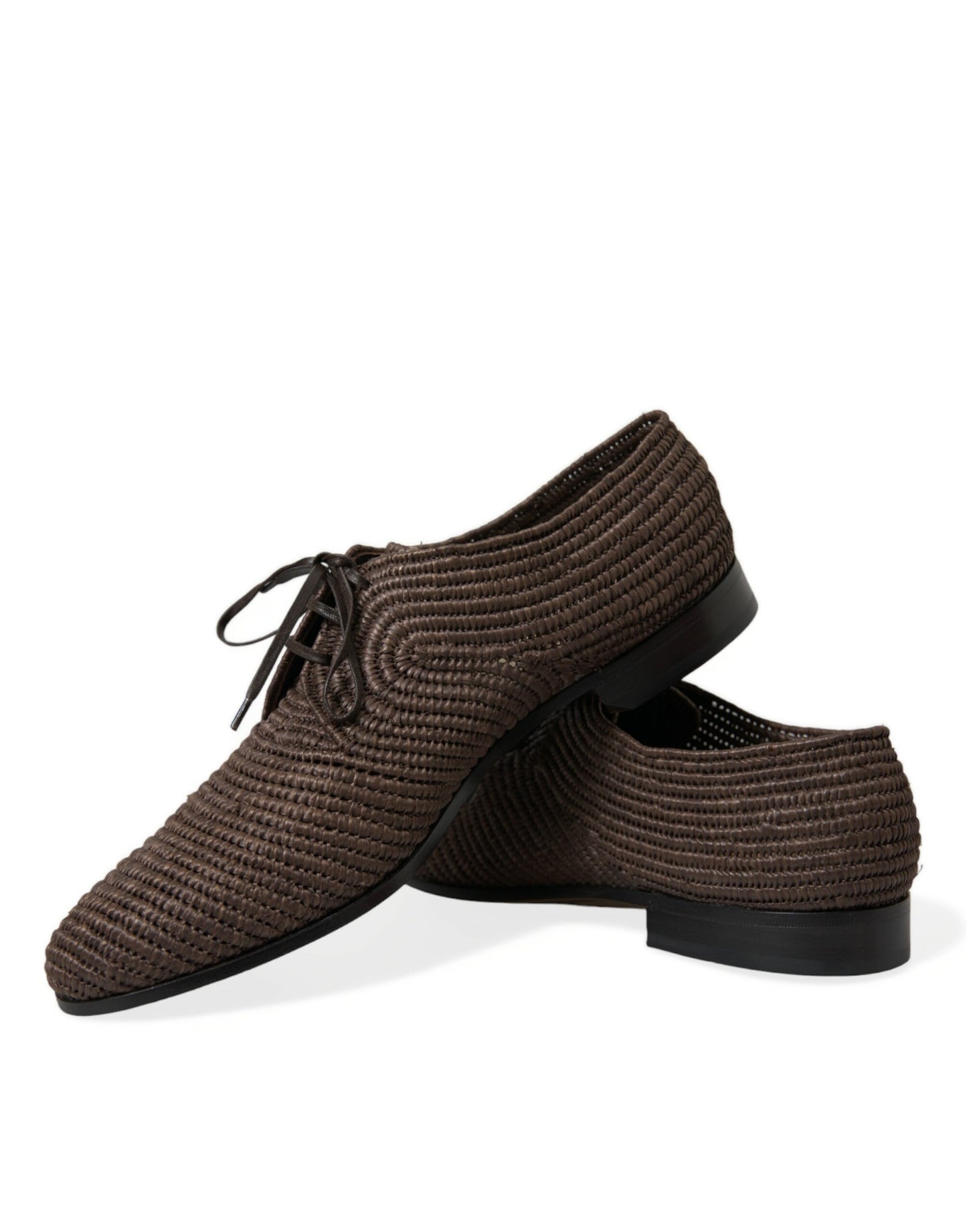 Dolce &amp; Gabbana Elegant Derby Shoes with Raffia Upper - Lace-up Shoes in Brown