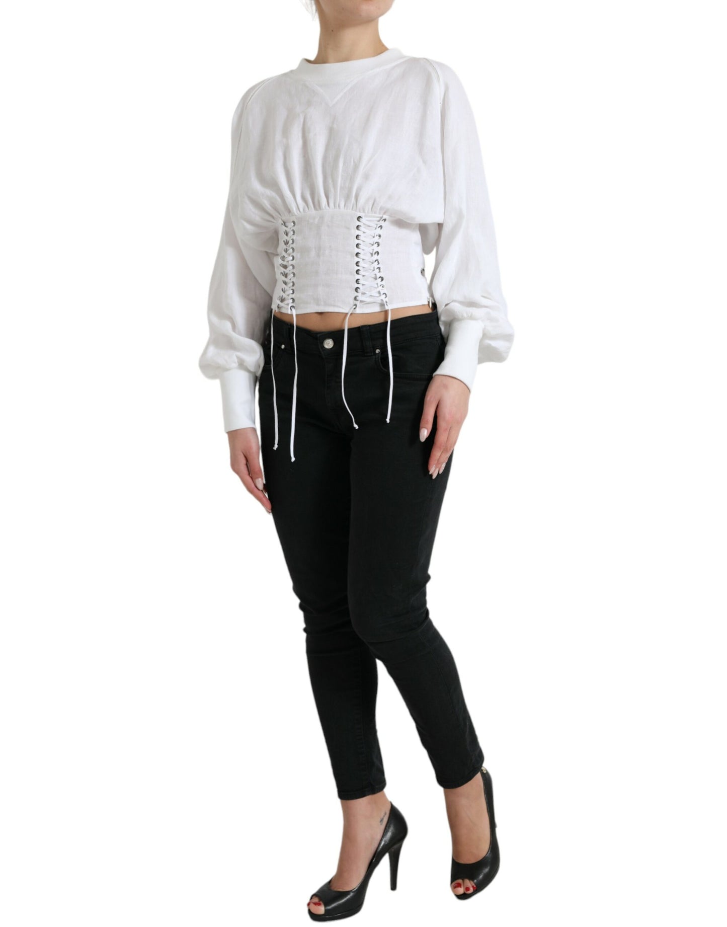 Dolce &amp; Gabbana Elegant white corset top with lacing