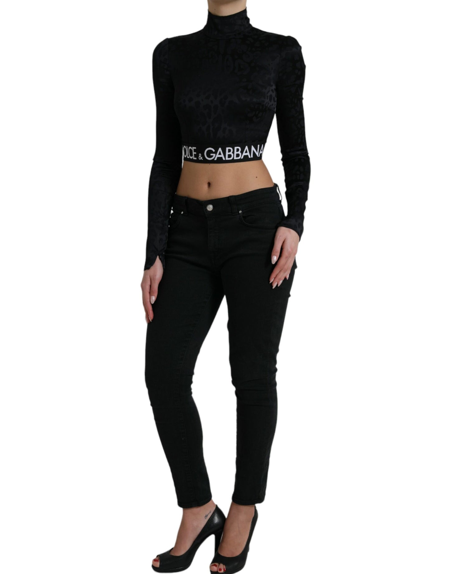 Dolce &amp; Gabbana Elegant Black Cropped Top with Zip Closure