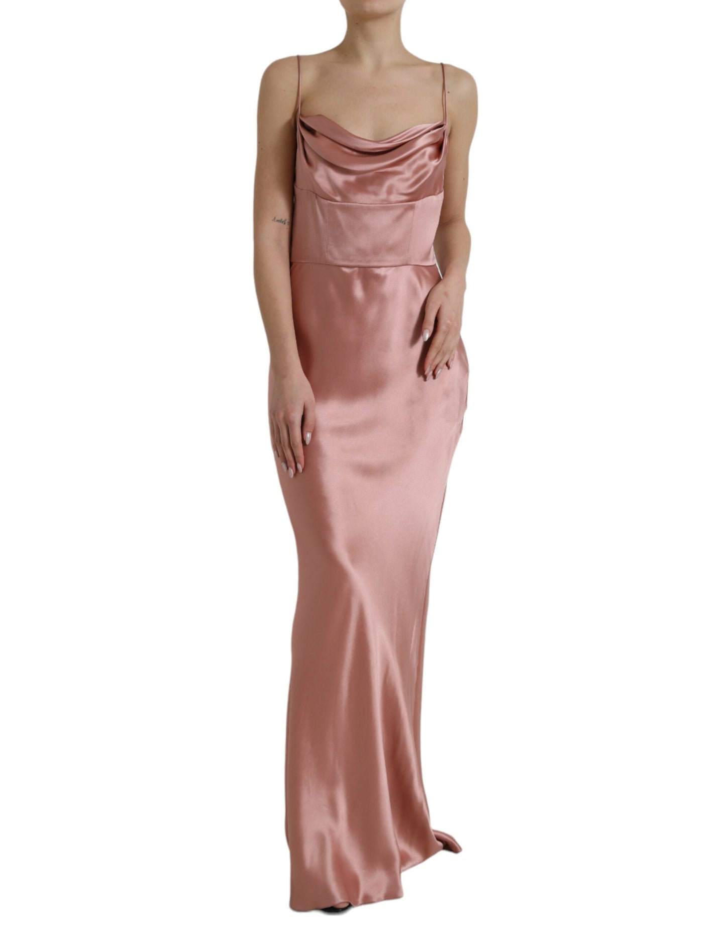 Dolce & Gabbana Elegantes langes Seidenkleid in Rosa