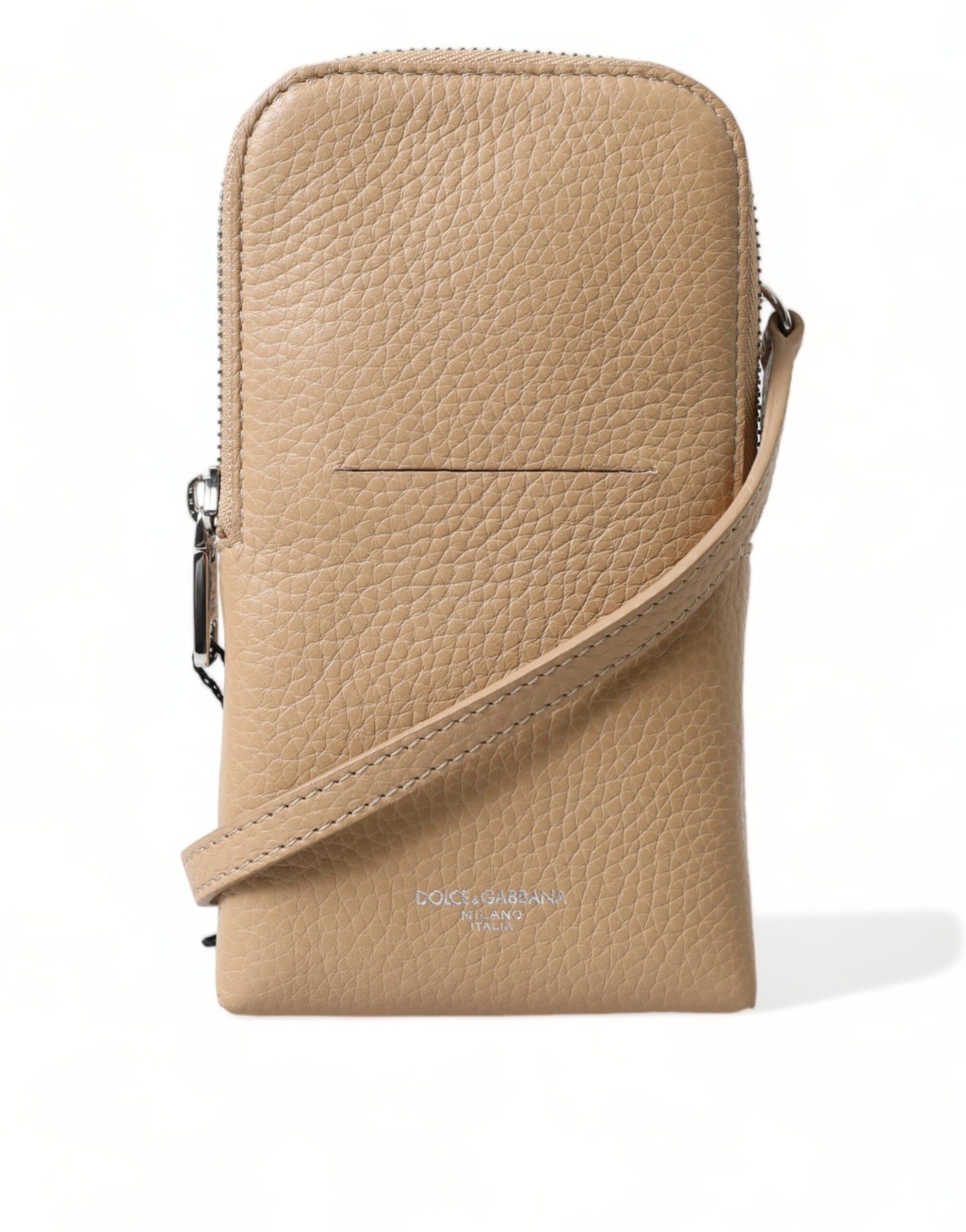 Dolce &amp; Gabbana Elegant Beige Leather Crossbody Phone Bag