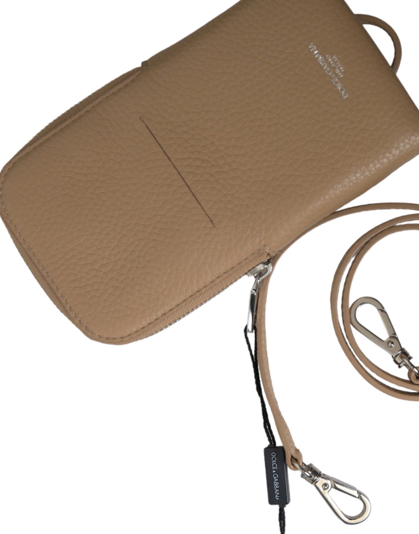 Dolce &amp; Gabbana Elegant Beige Leather Crossbody Phone Bag