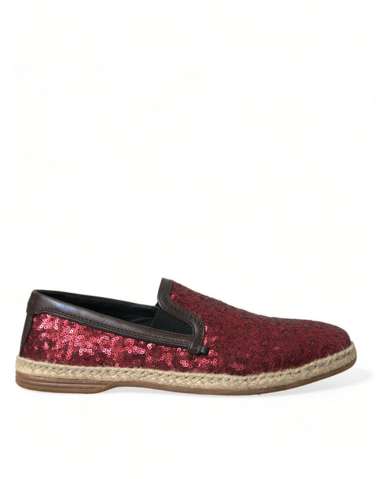 Dolce & Gabbana Rote paillettenbesetzte Leder-Slipper