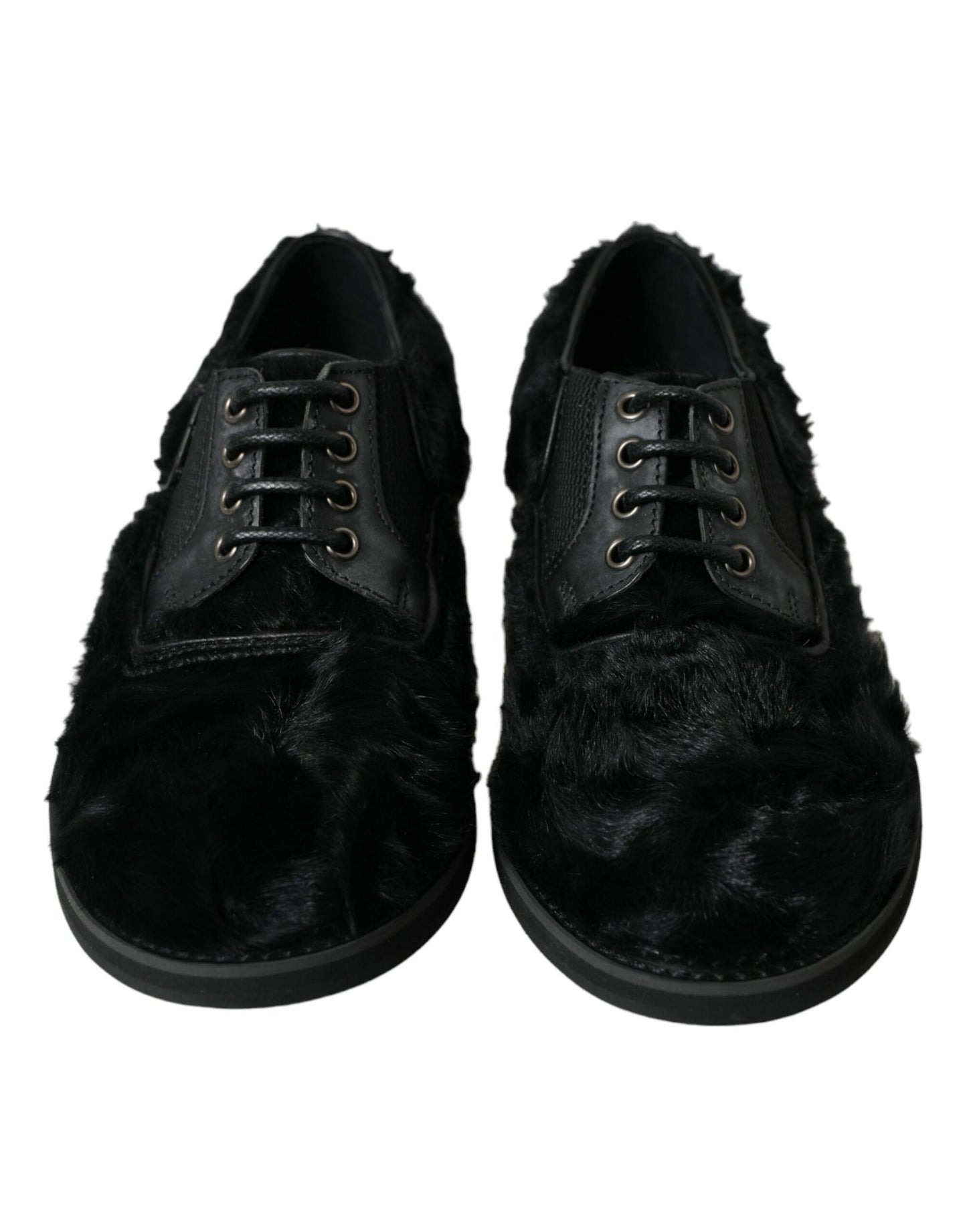 Dolce &amp; Gabbana Elegant Black Fur Derby Dress Shoes for Men