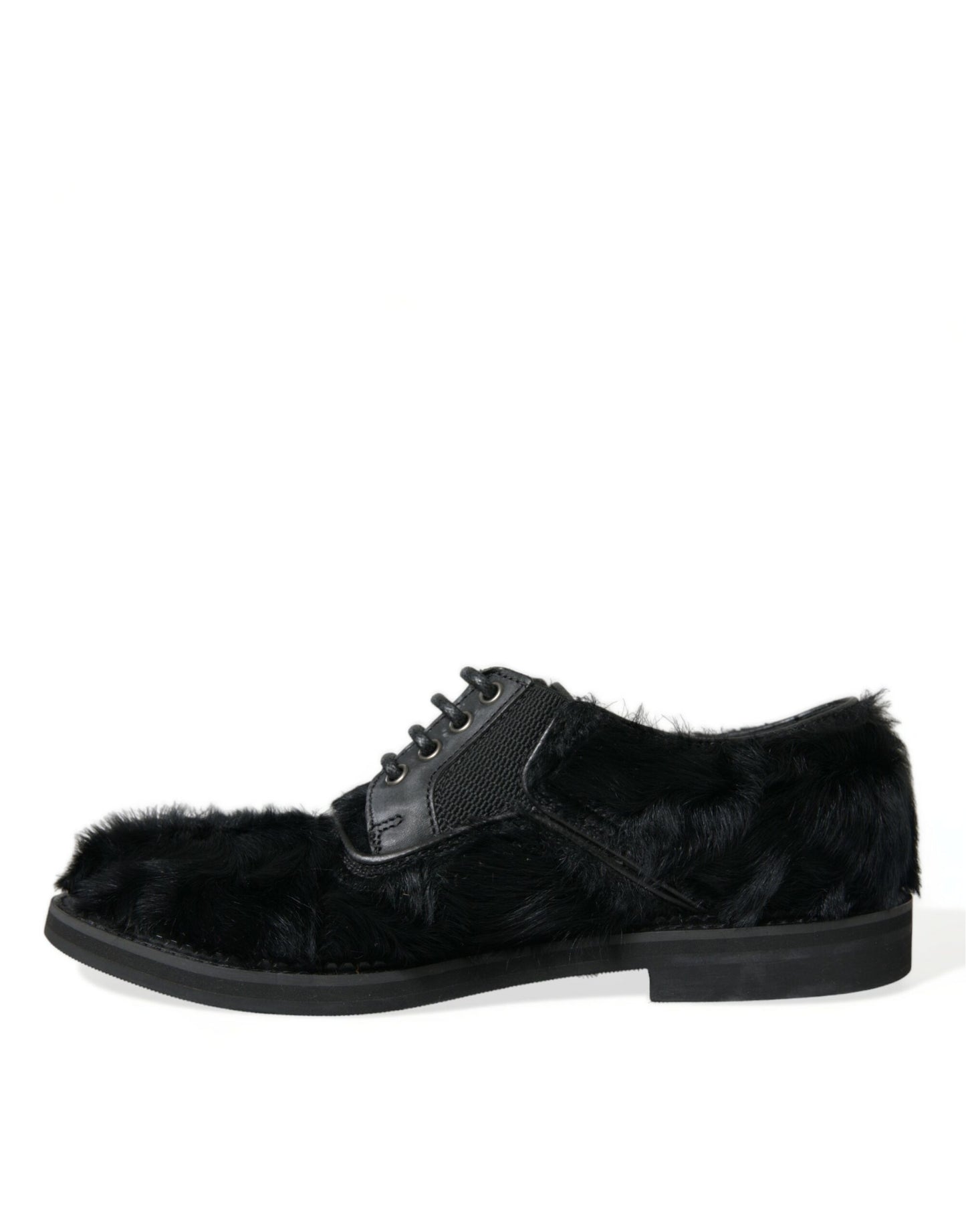 Dolce &amp; Gabbana Elegant Black Fur Derby Dress Shoes for Men