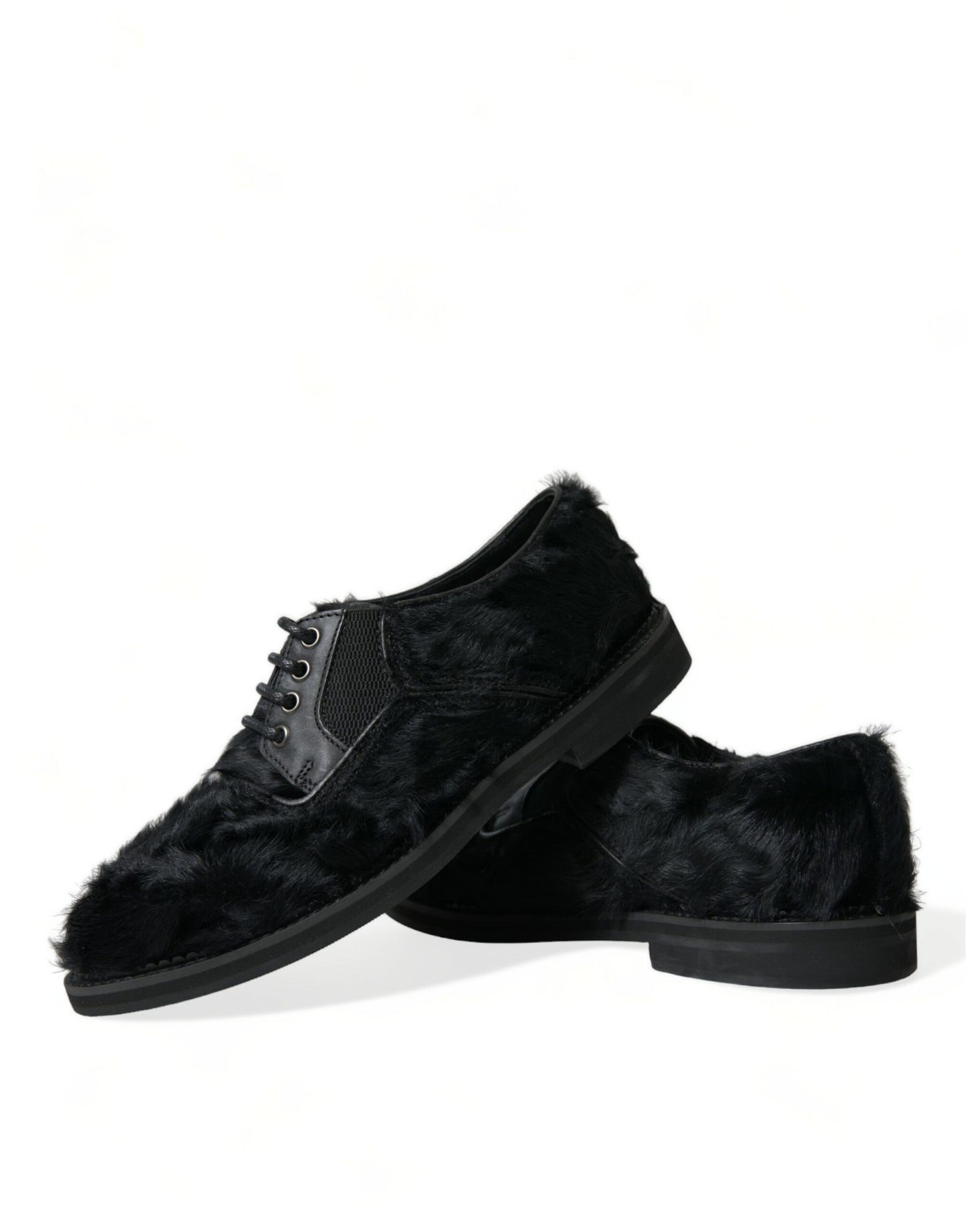 Dolce &amp; Gabbana Elegant Black Fur Derby Dress Shoes for Men