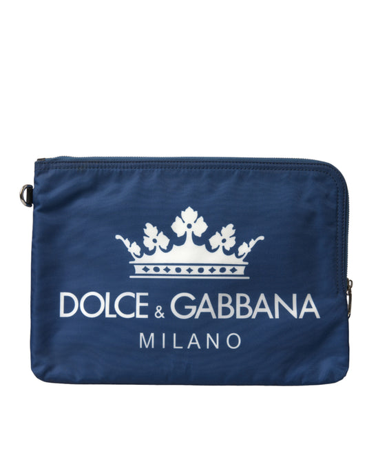 Dolce &amp; Gabbana Elegant blue nylon clutch with zipper