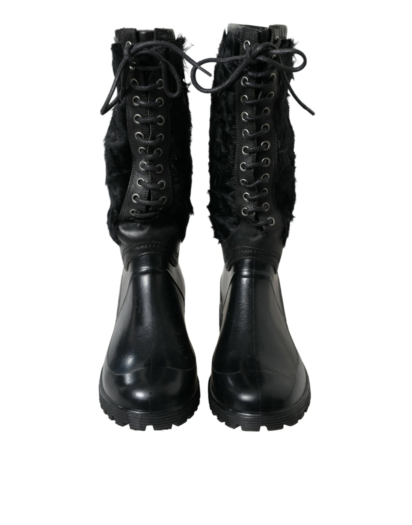 Dolce &amp; Gabbana Smooth Black Shearling Mid Calf Boots