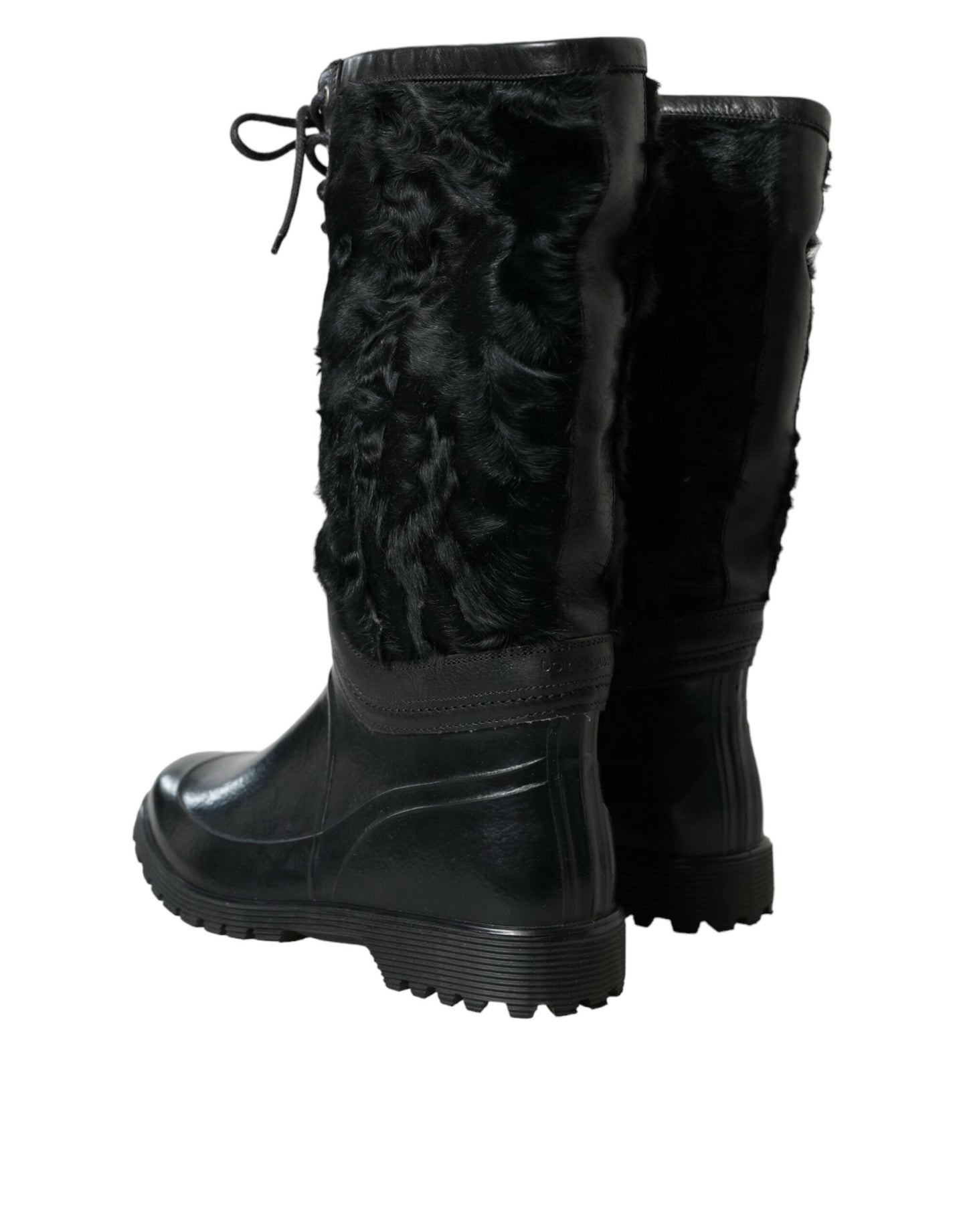 Dolce &amp; Gabbana Smooth Black Shearling Mid Calf Boots