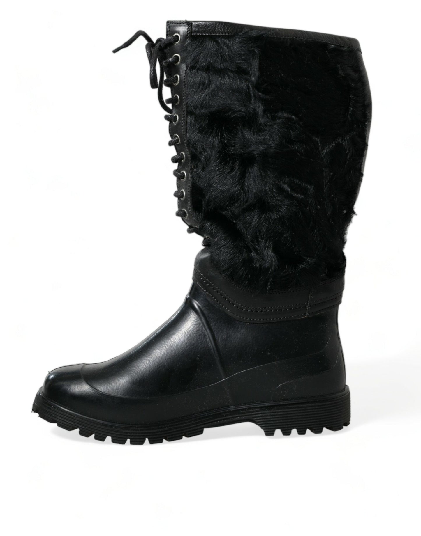 Dolce &amp; Gabbana Smooth Black Shearling Mid Calf Boots