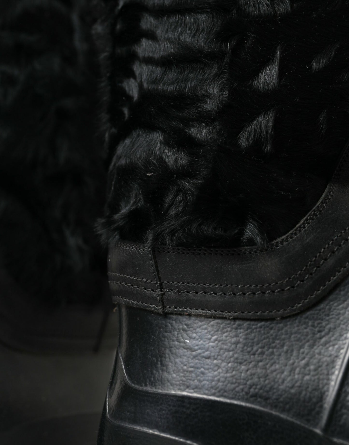 Dolce &amp; Gabbana Smooth Black Shearling Mid Calf Boots