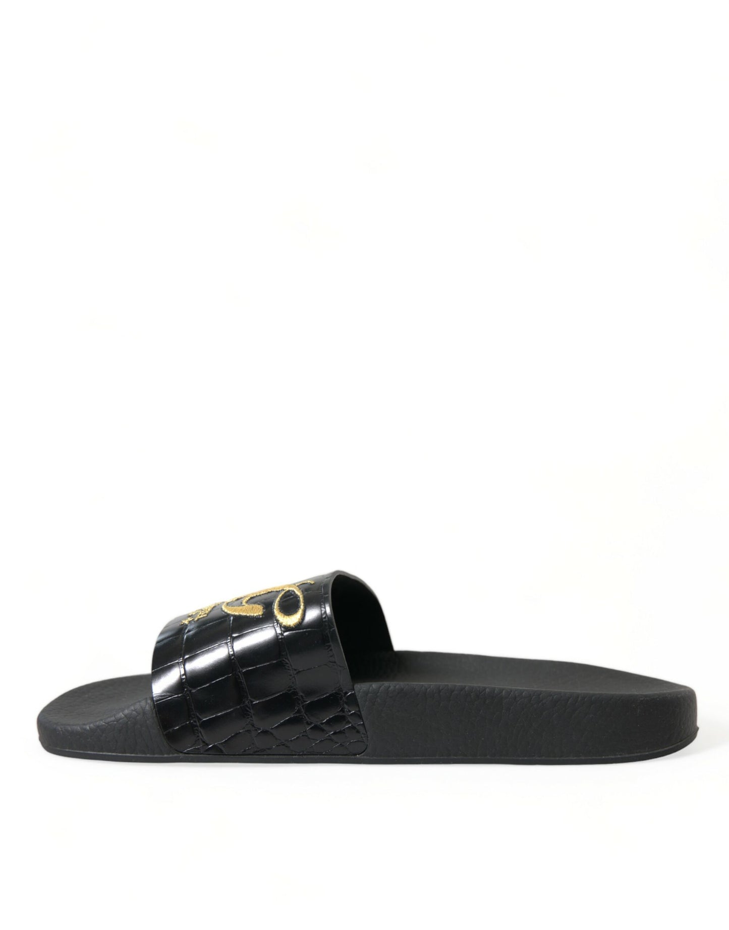 Dolce &amp; Gabbana Elegant Leather Slides in Black and Gold