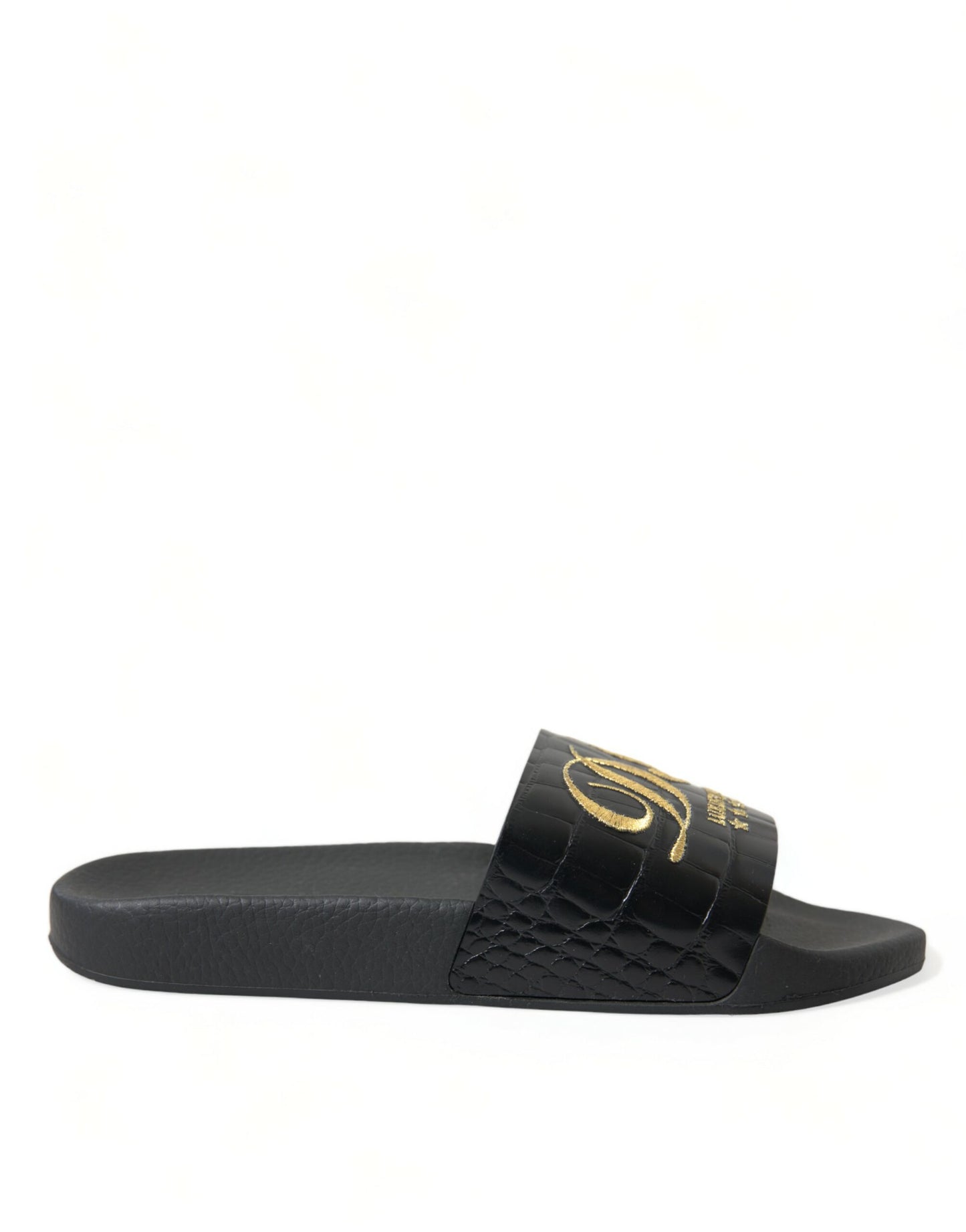 Dolce &amp; Gabbana Elegant Leather Slides in Black and Gold