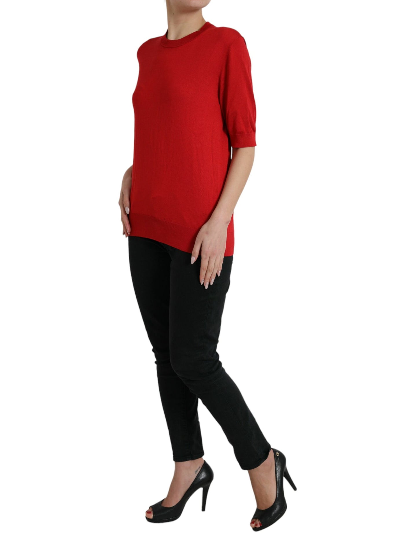 Dolce &amp; Gabbana Red Silk Crew Neck Top