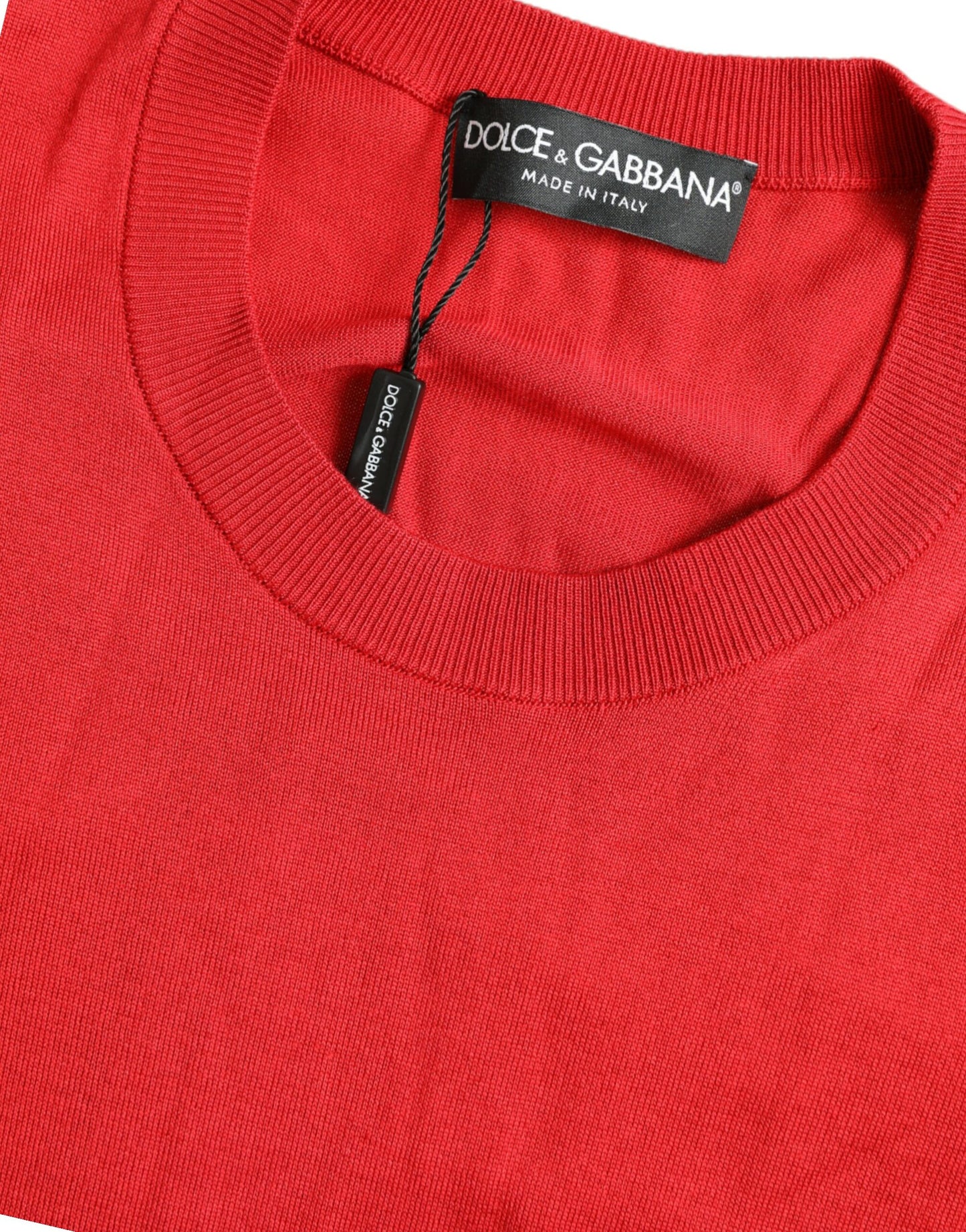 Dolce &amp; Gabbana Red Silk Crew Neck Top